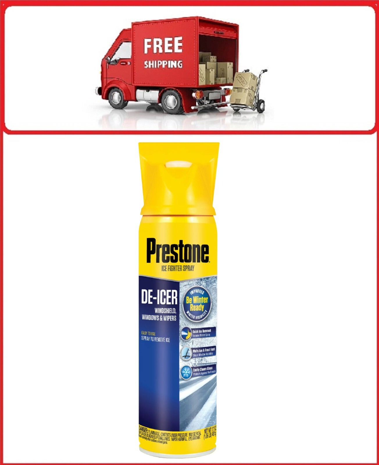 Prestone Windshield De-Icer with Ice Scraper Top, 17 oz