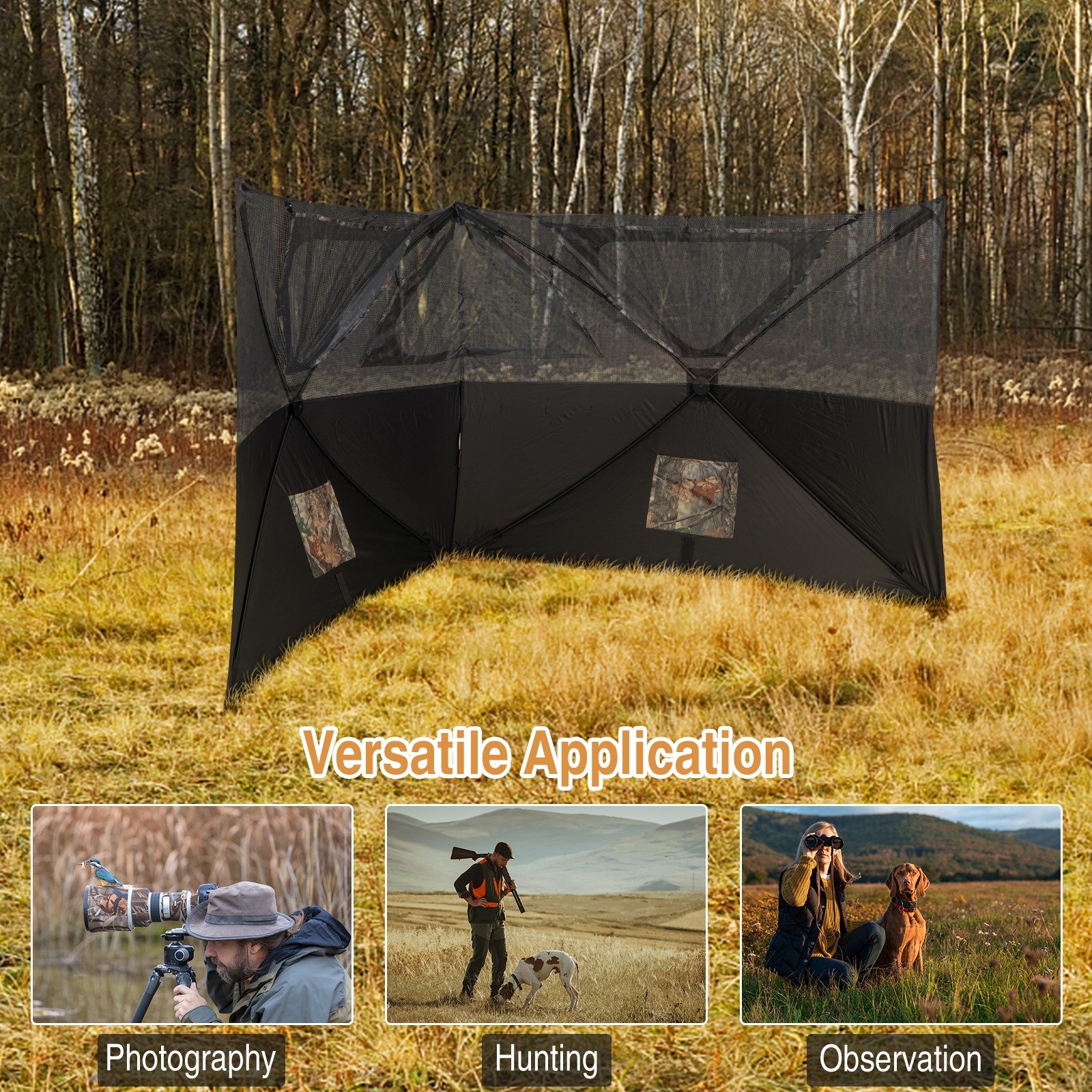 Turkey Hunting Ground Blind 2-Panel Pop Up Fence with 3 Shoot Through Ports