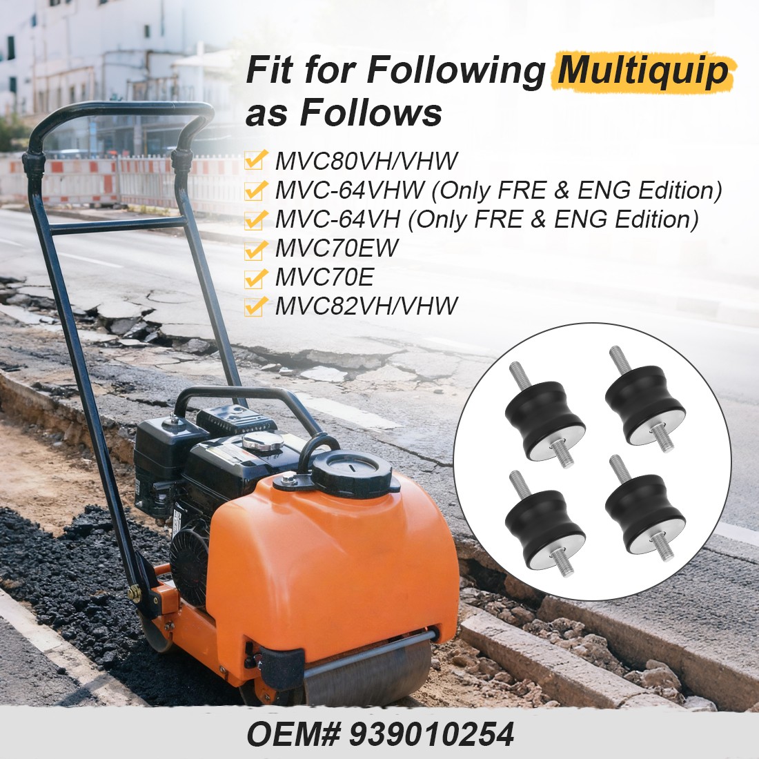 4X Shockmounts For Multiquip MVC-64 MVC80 MVC70 MVC82 Plate Compactor 939010254