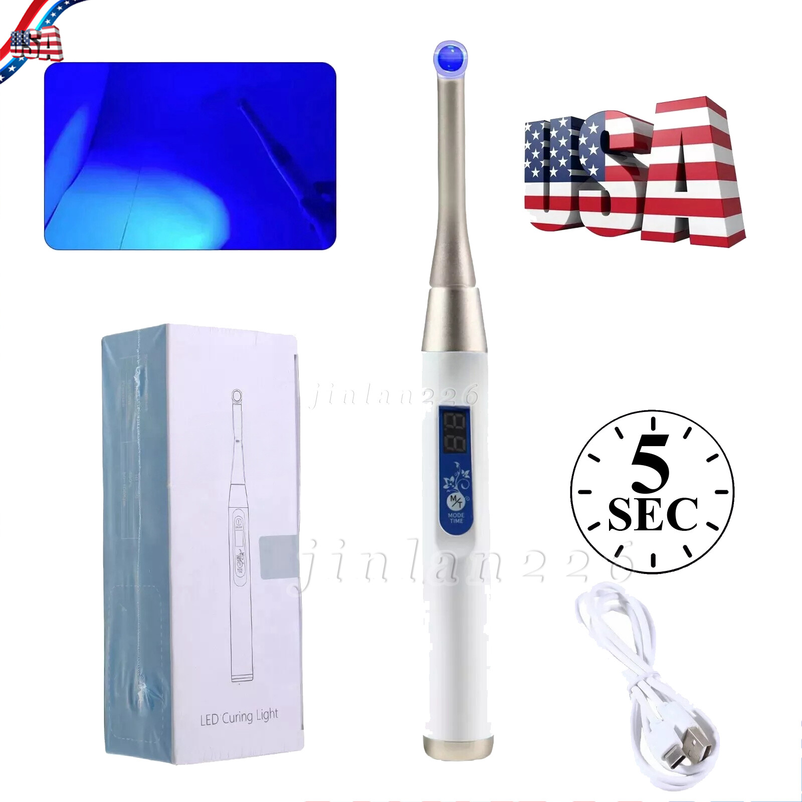 Dental 5Sec LED Curing Light Cure Lamp Wireless Resin Woodpecker Style