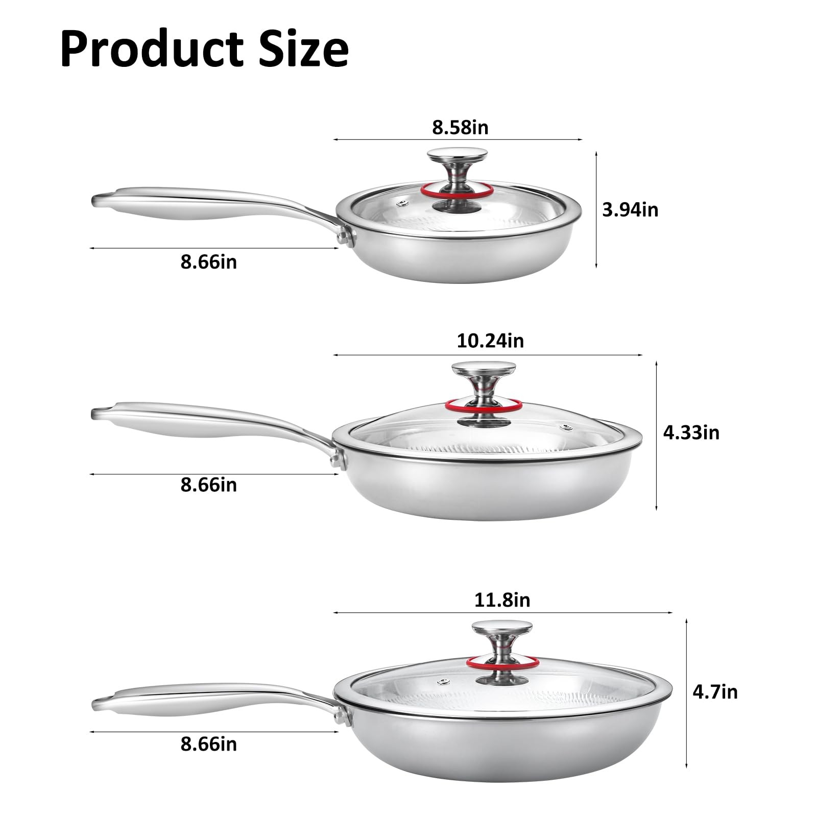 Titanium Non-stick Frying Pan with Lid, 8, 10, and 12 Inch Hammered Nonstick ...
