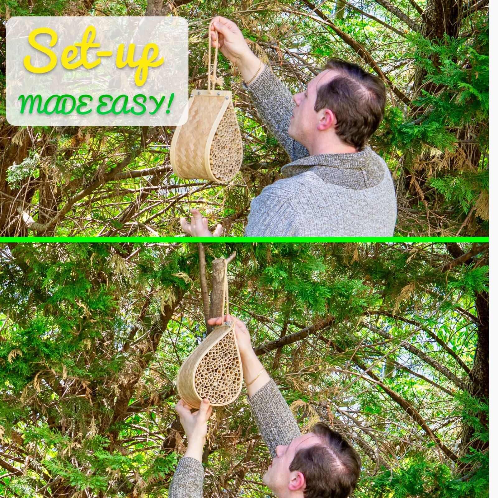 MEK Mason Bee House with Bamboo Tubes Hanging Teardrop Pollinator Habitat