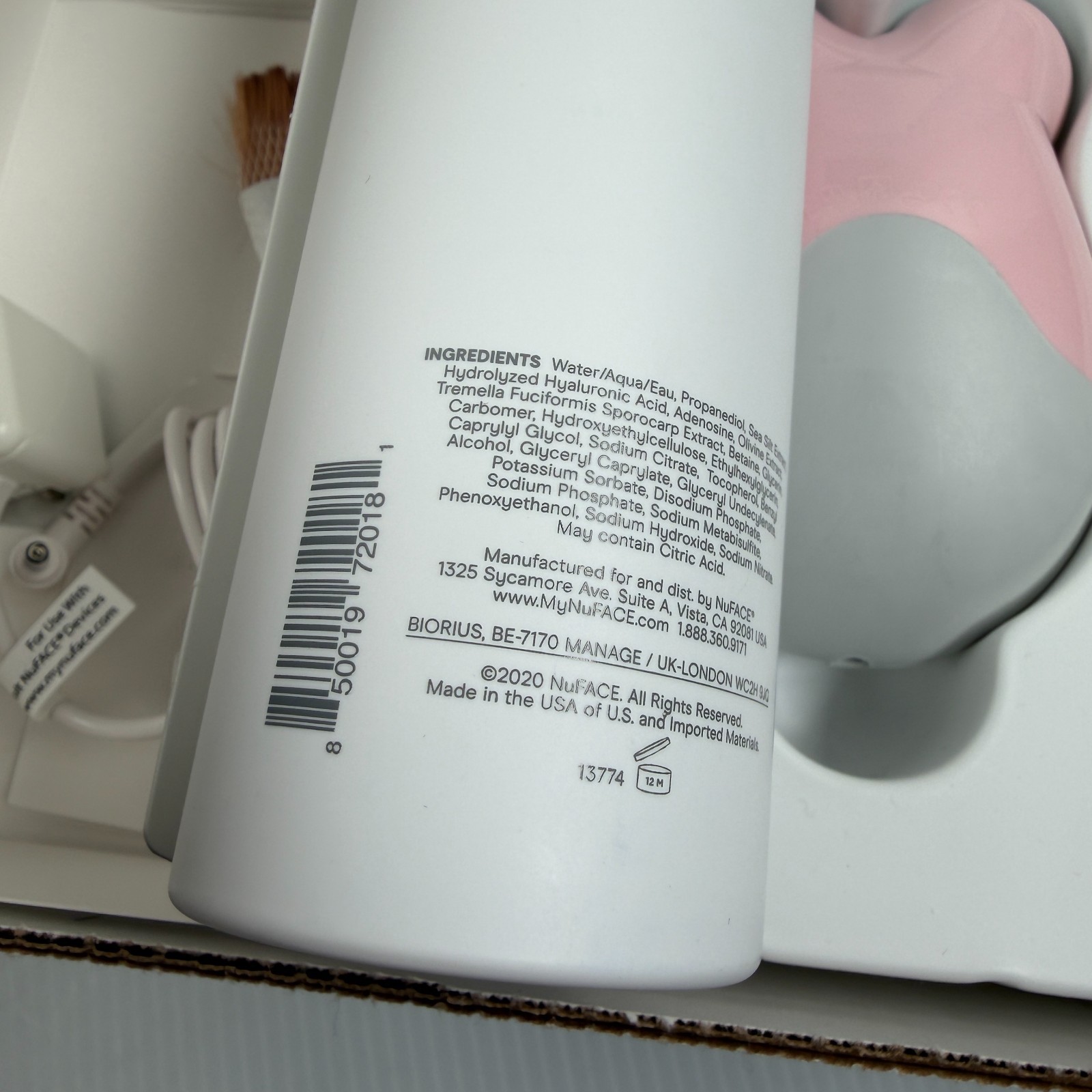 Nuface Petite Mini Facial Toning Device Pink + 10oz Aqua Gel +Brush NEW OPEN BOX