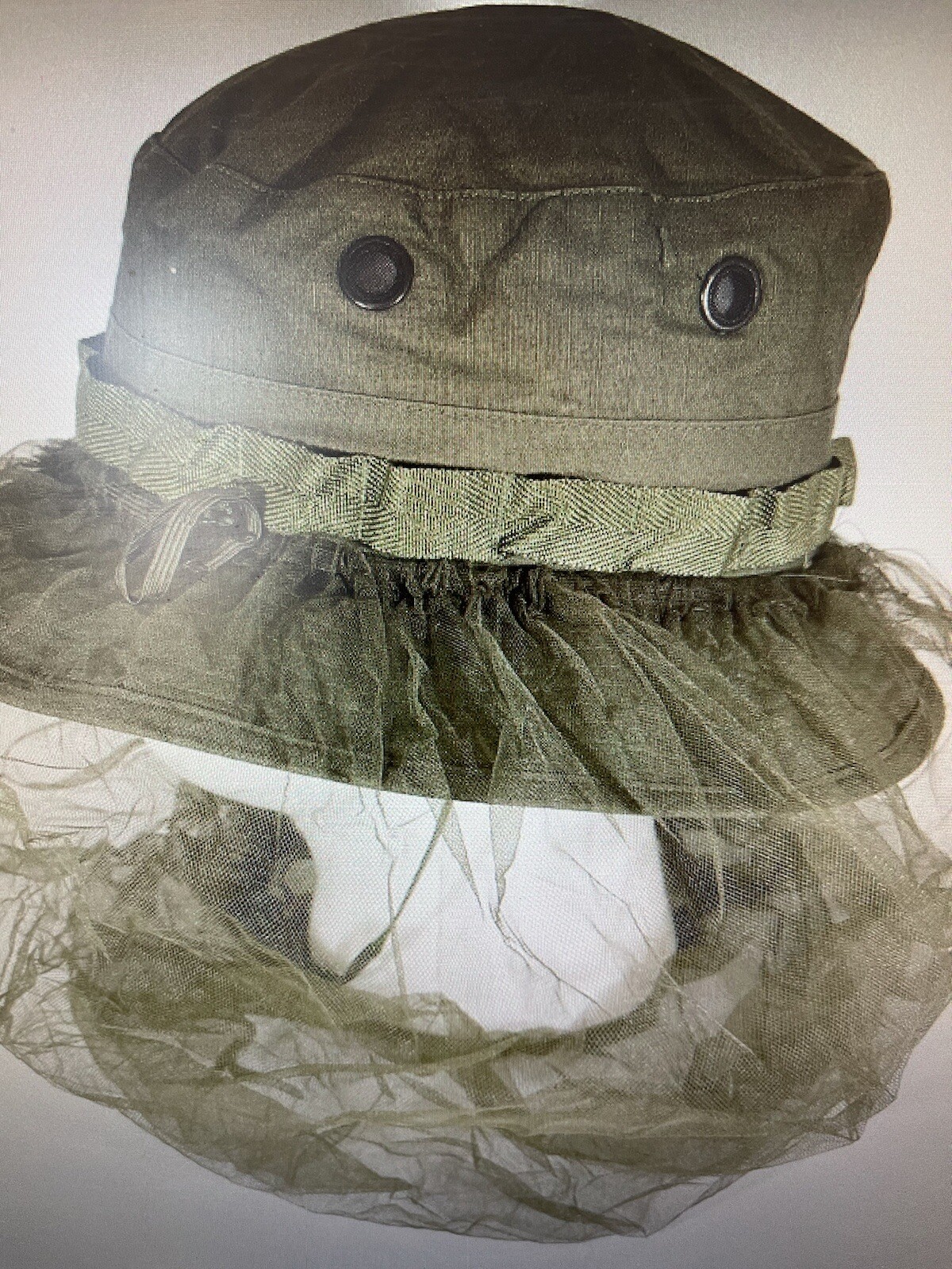 US VIETNAM ERA OD JUNGLE BOONIE HAT 67/8 OG/107 NEW W MOSQUITO NET New.
