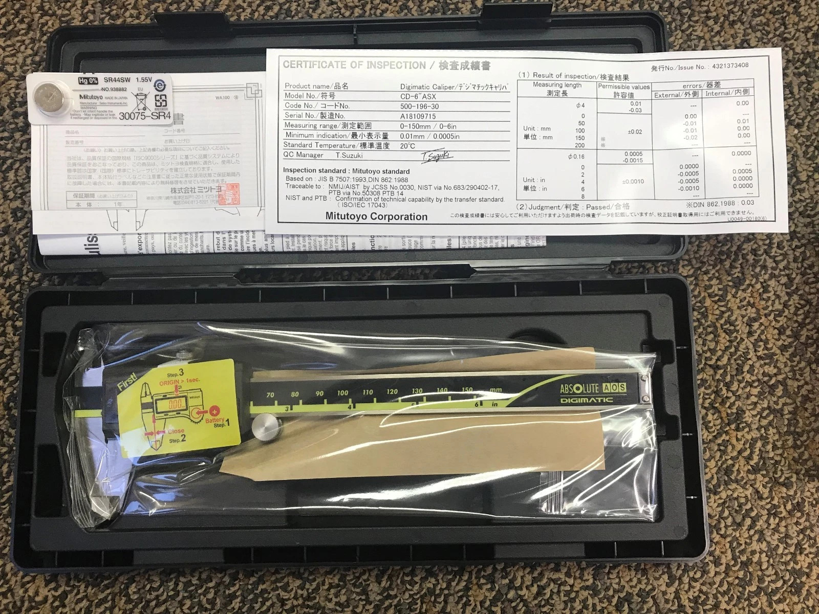 500-196-30 Japan Mitutoyo 150mm/6" Absolute Digital Digimatic Vernier Caliper US