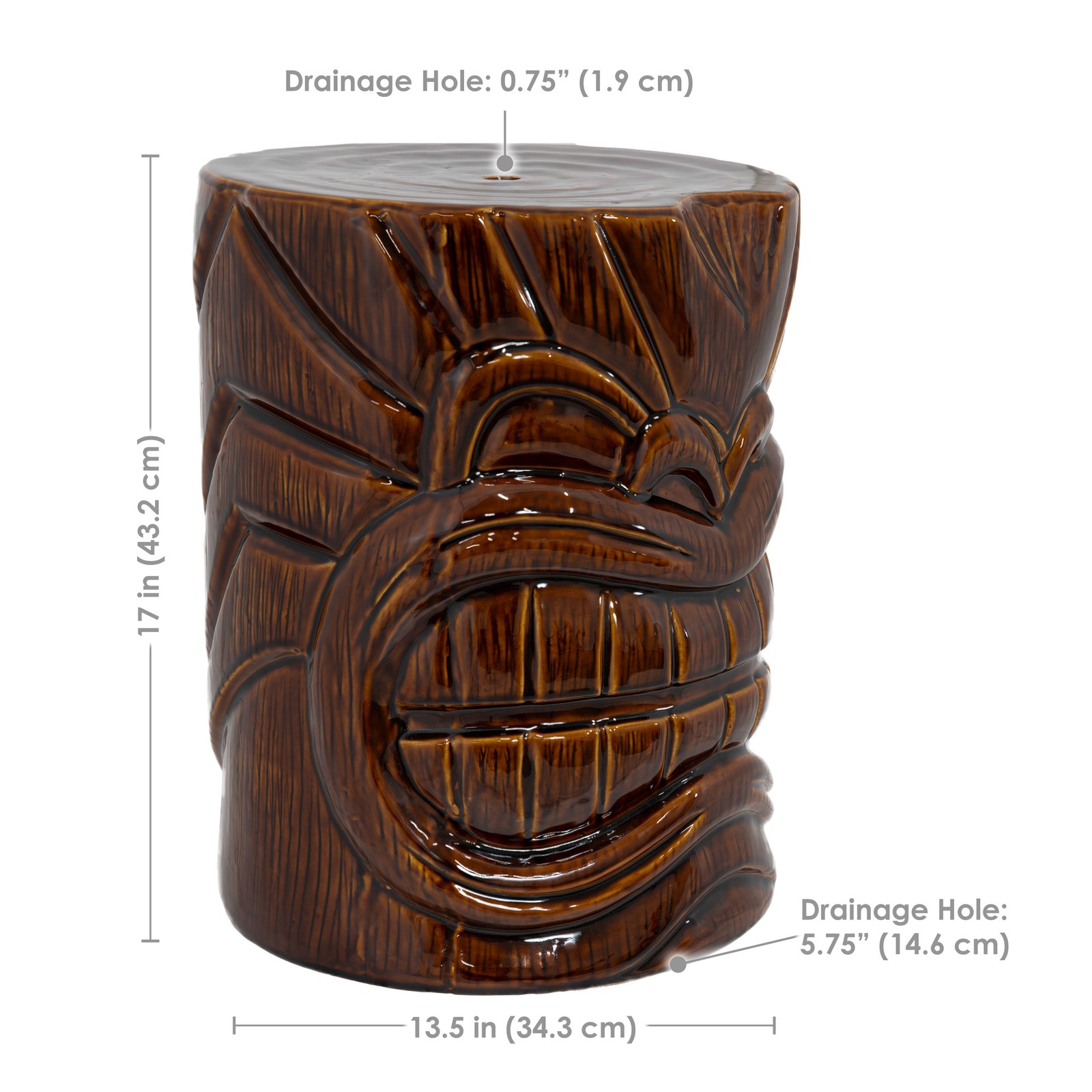 Wood-Look Tiki Head Ceramic Garden Stool - 17” by Sunnydaze