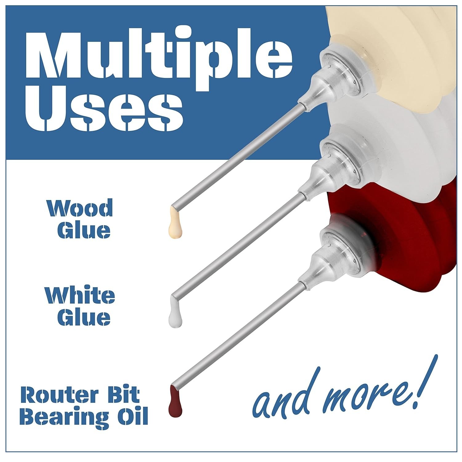 Accordion Style Squeezable Glue Container with Glue Injector Needle and Cap 3 Pk