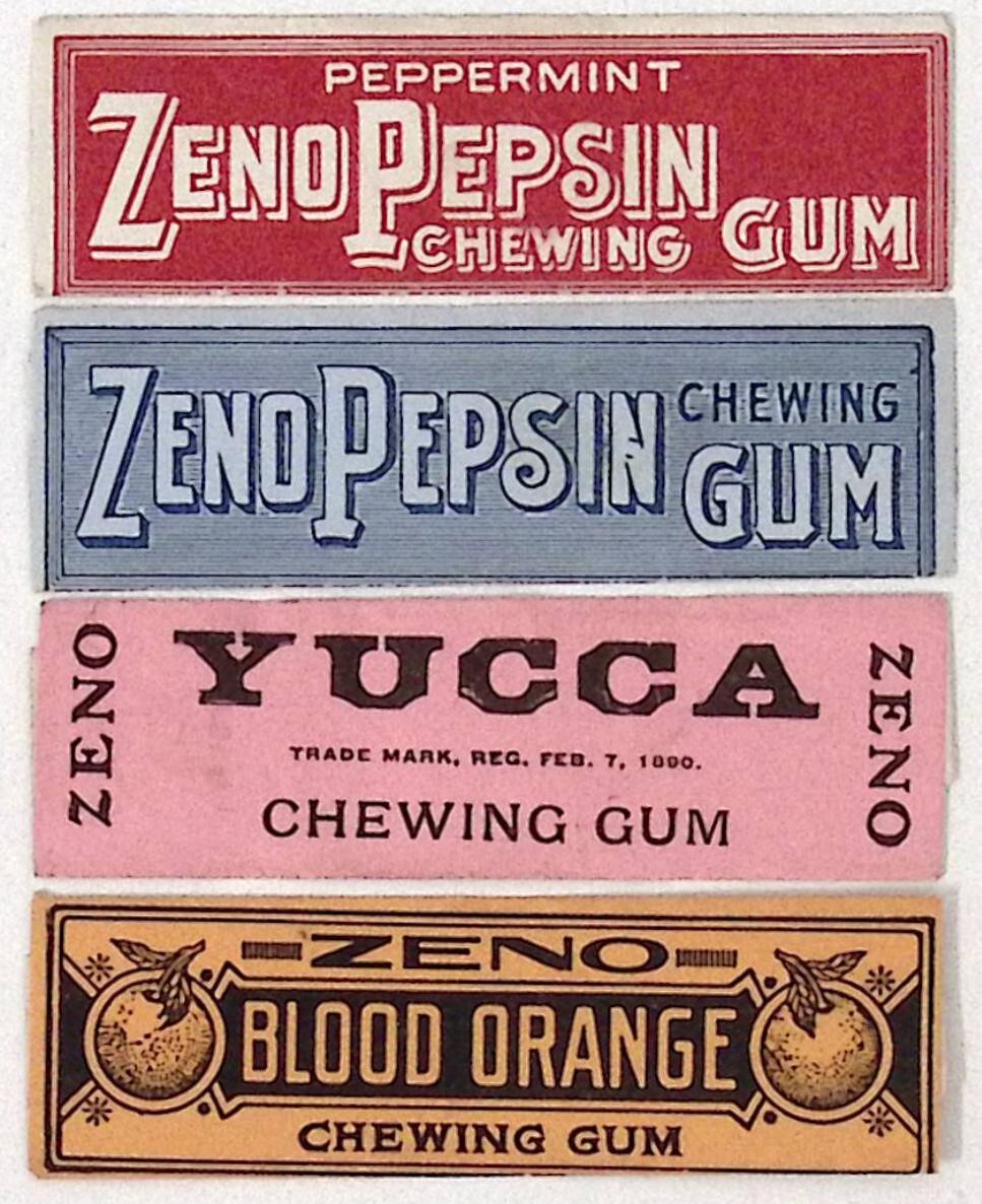 ZENO Chewing Gum Labels LOT of 4 Yucca Pepsin Peppermint Blood Orange