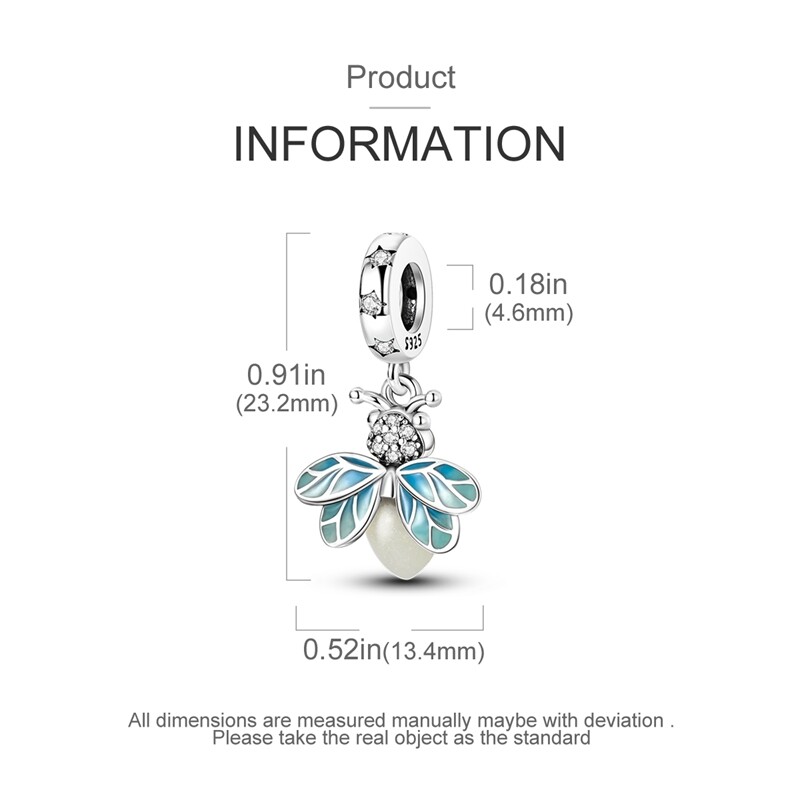 KUNSIR 925 Sterling Silver Charm Glow In The Dark Firefly Dangle Bracelet Charm