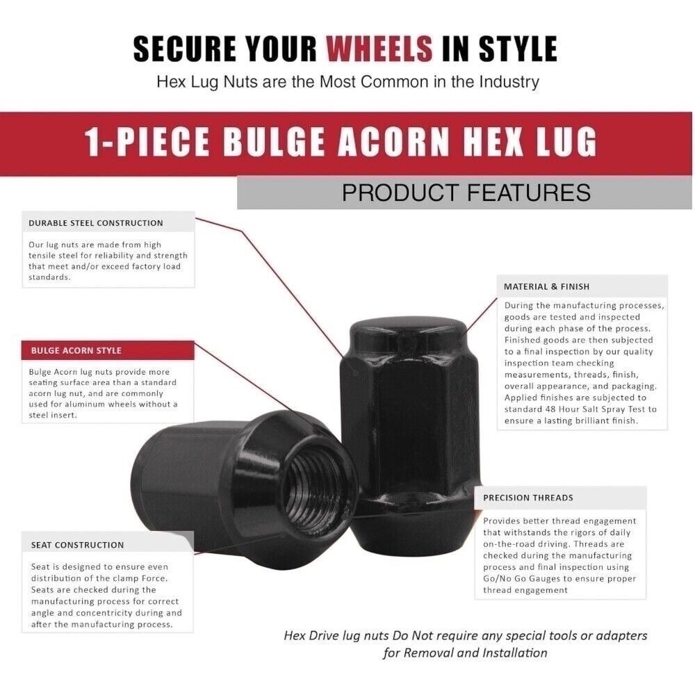 16 Bulge Lug Nuts 2009-2026 Yamaha YFZ 450R YFZ450R ATV Wheel Rim Nut Black