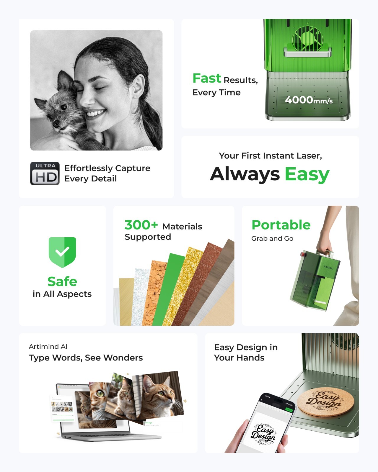 xTool F1 Lite Laser Engraver, 4000mm/s Speed Portable Engraving Machine