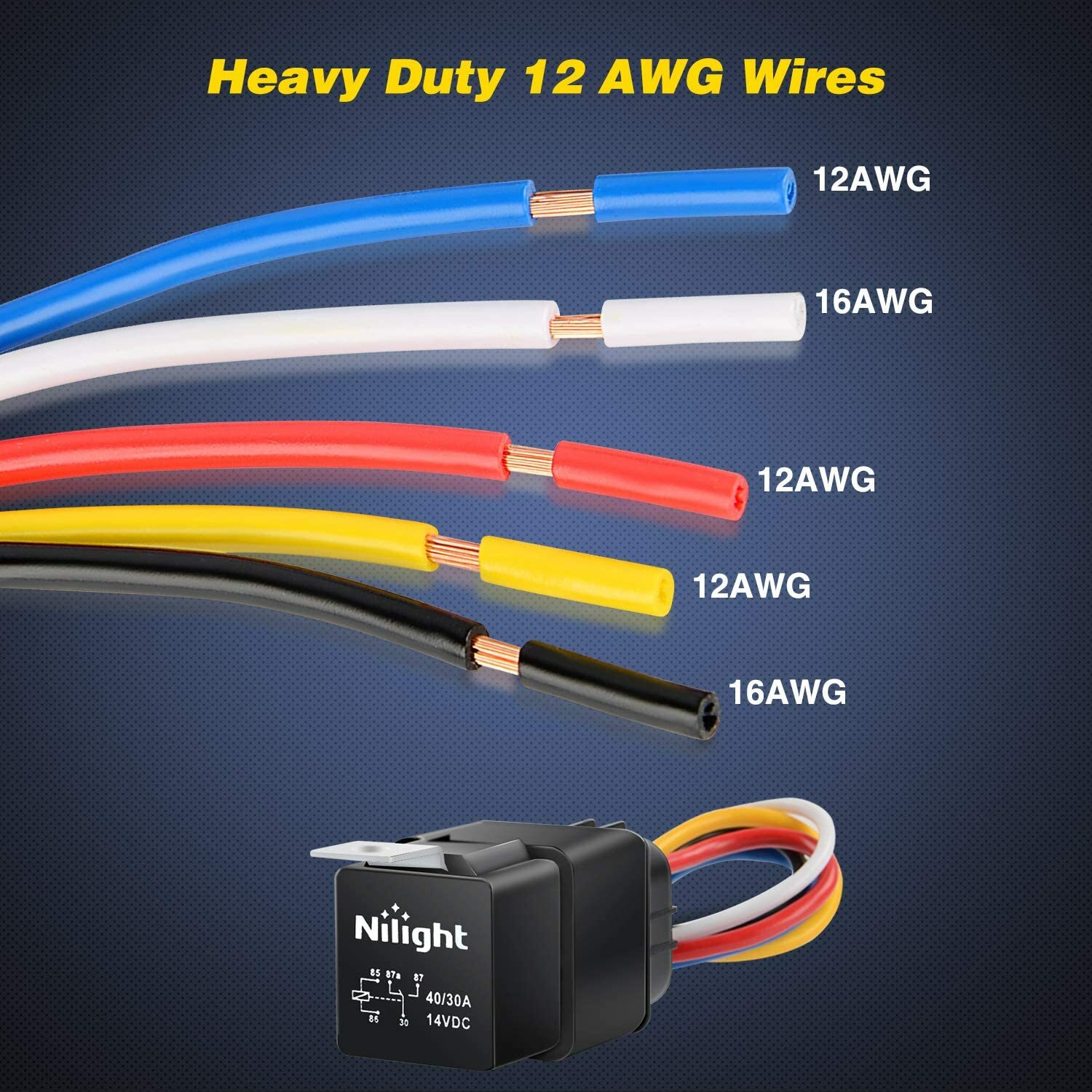 Nilight Auto Waterproof Relay & Harness 40/30 AMP12 AWG Tinned Copper Wires Kit
