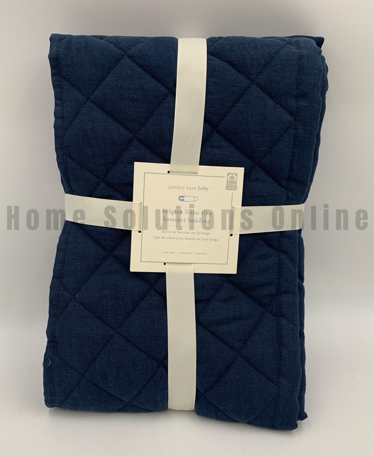 Pottery Barn Baby Belgian Flax Linen Bassinet Skirt & Bumper Navy Blue #9923K