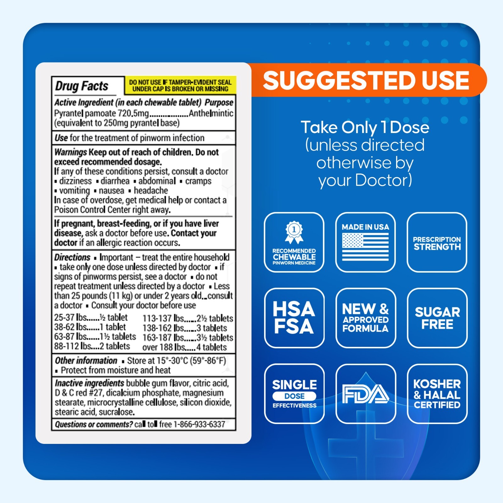 PinRid Pinworm Medication | Pyrantel Pamoate Dewormer for Humans | 24 Tablets