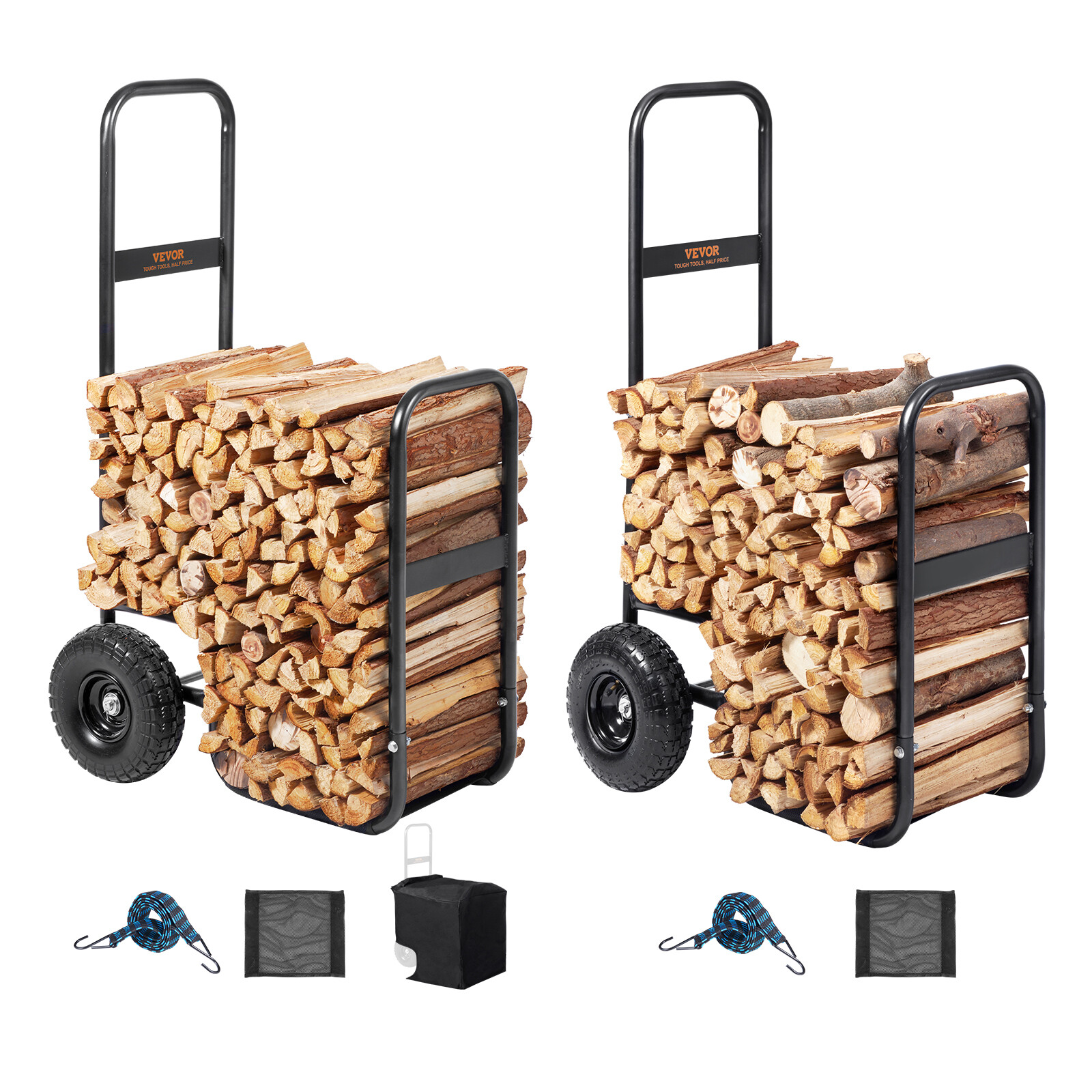 VEVOR Firewood Log Cart Wood Mover Hauler 250 lbs Capacity on PU Wheels Dolly