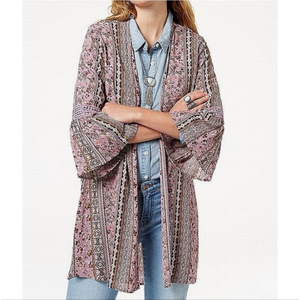 Gypsies & Moondust Boho Floral Print Belle Sleeve Longline Open Kimono Duster