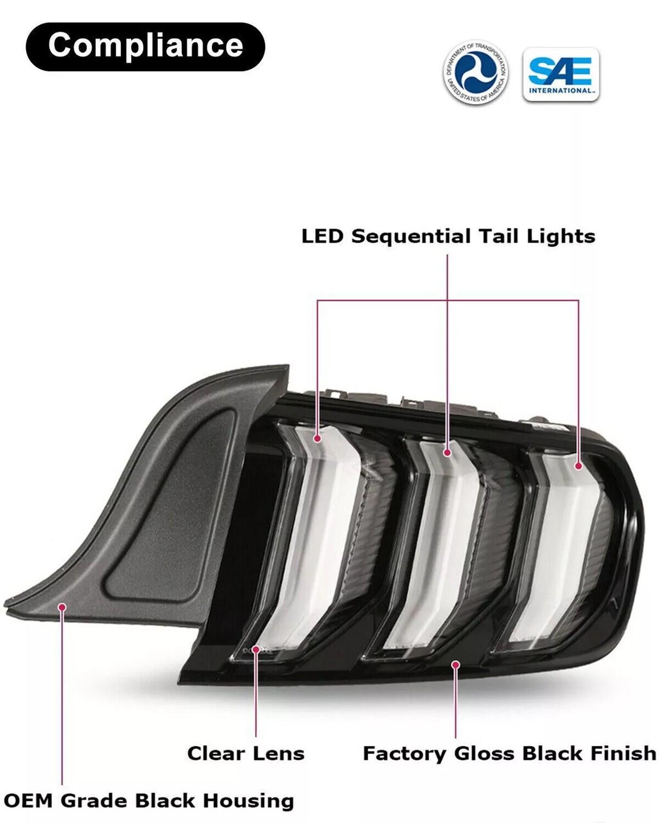 Set LED Tail lights For 2015-2022 Ford Mustang Euro Style w/ Sequential Signals