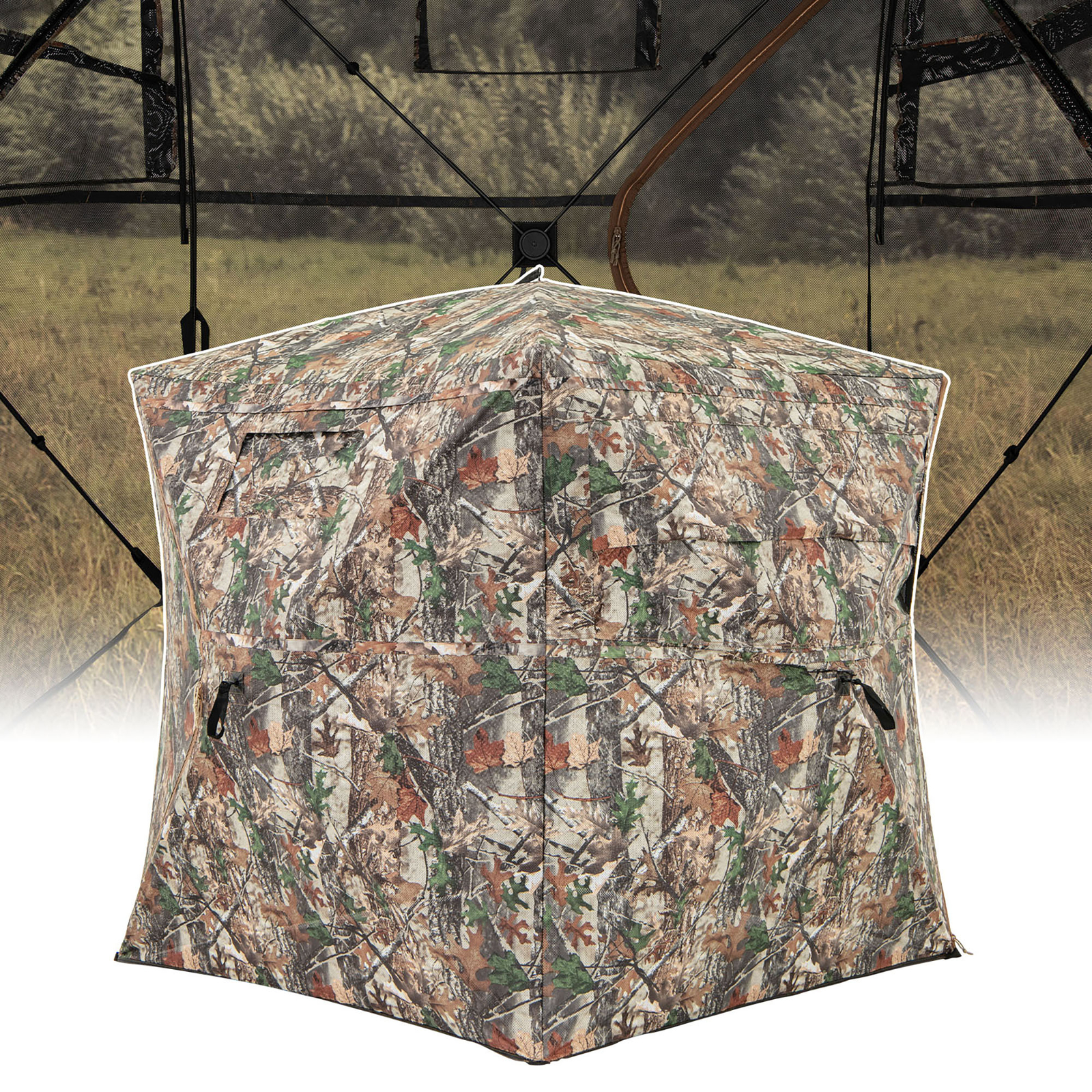 360° One-Way See-Through Hunting Blind w/ Full-Open Door Portable Carry Bag