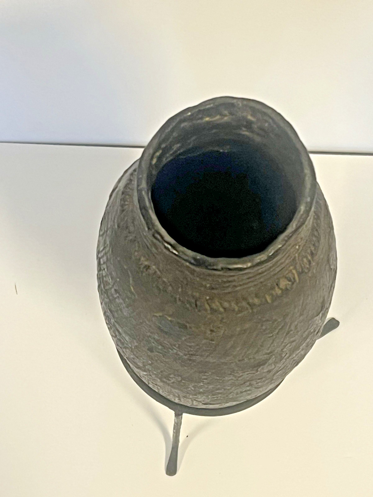 Antique Native American Indian Hand Made Clay Pottery Jug; with Stand