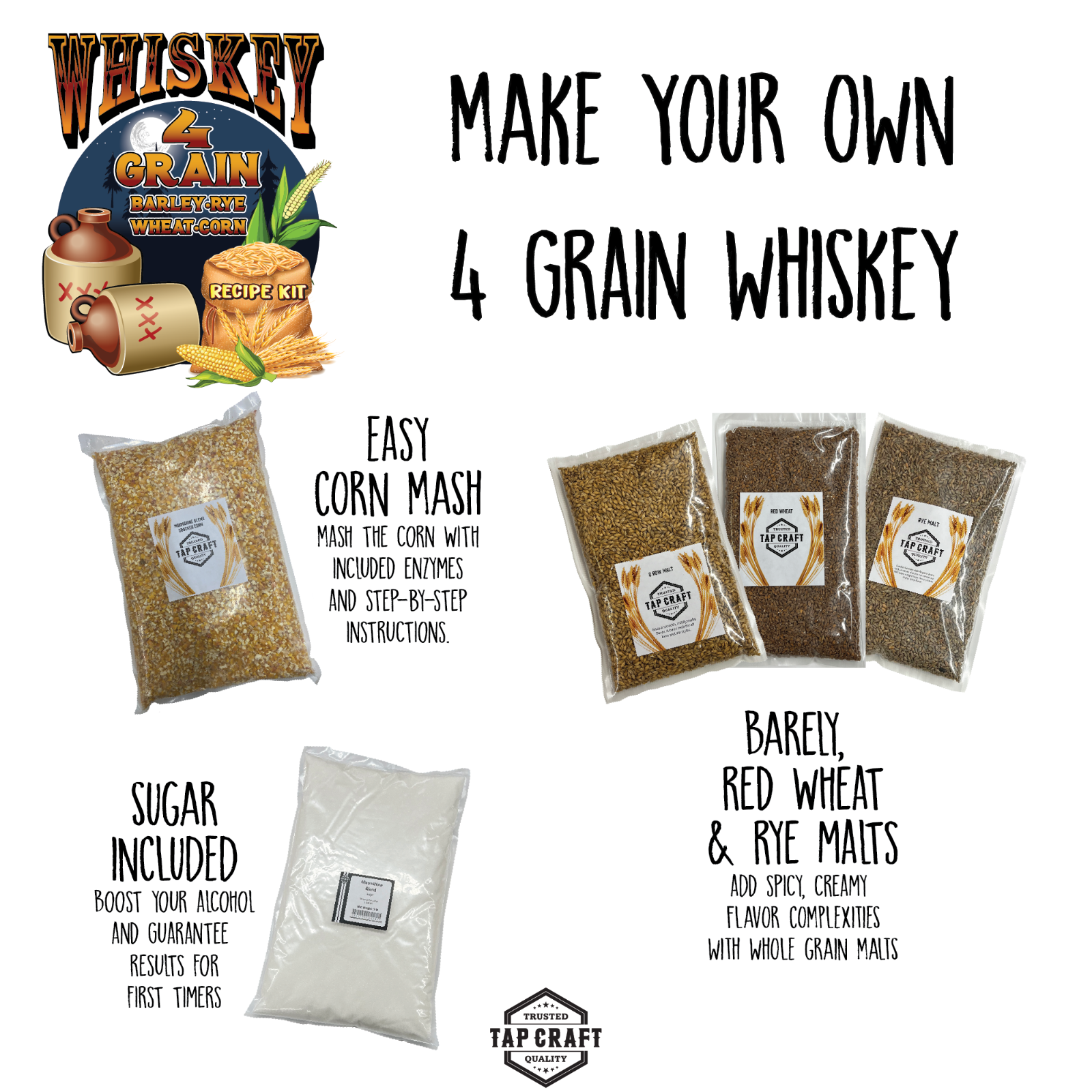 Complete Corn, Barley, Rye and Wheat Whiskey Fermentation Kit - 5 Gallon Mash Re