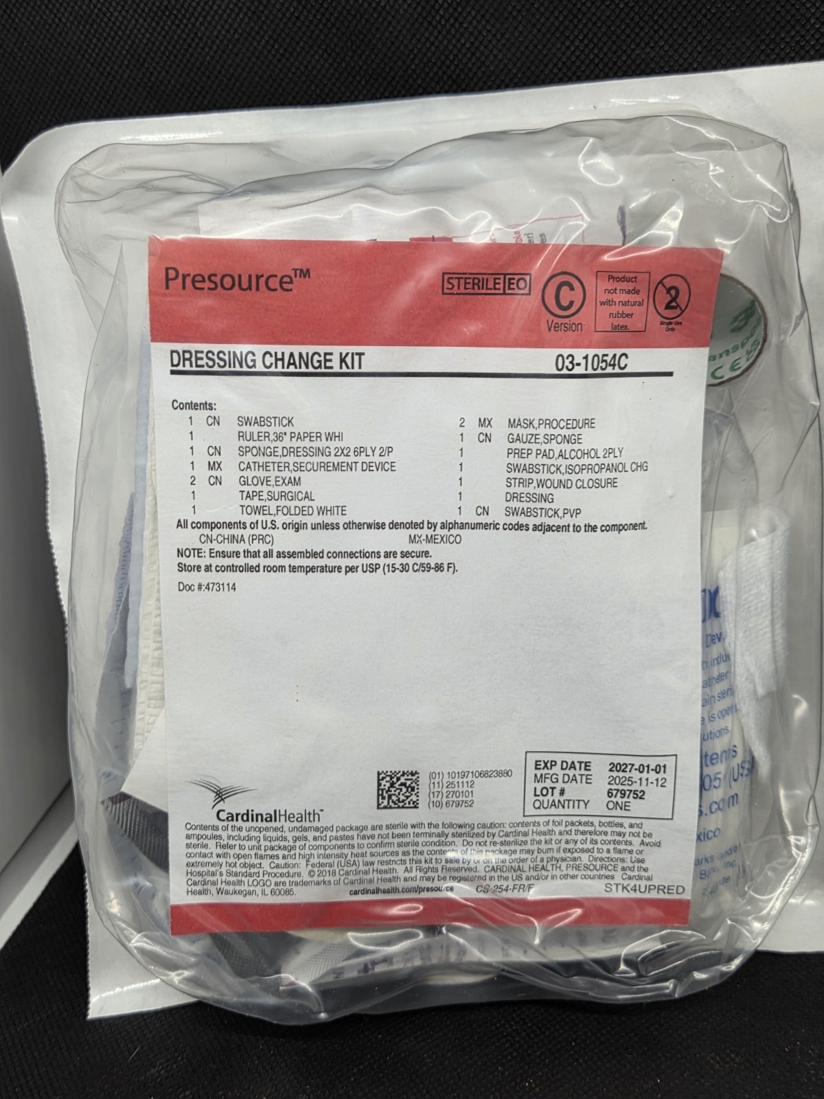 Lot of 2 Sealed Cardinal Health Presource Dressing Change Kit 03 1054C