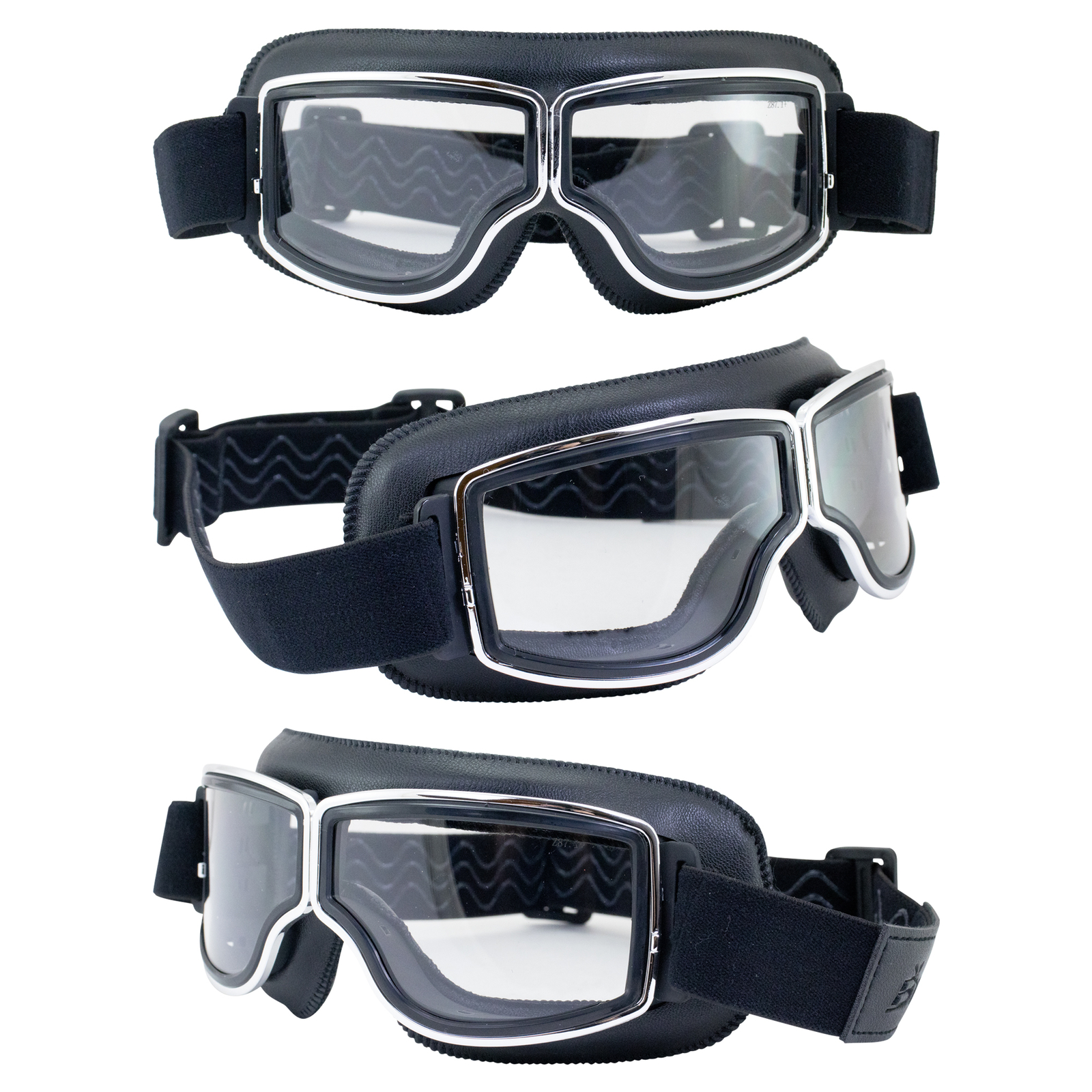 Birdz Eyewear Condor Padded Motorcycle Riding Goggles Black Frame with
