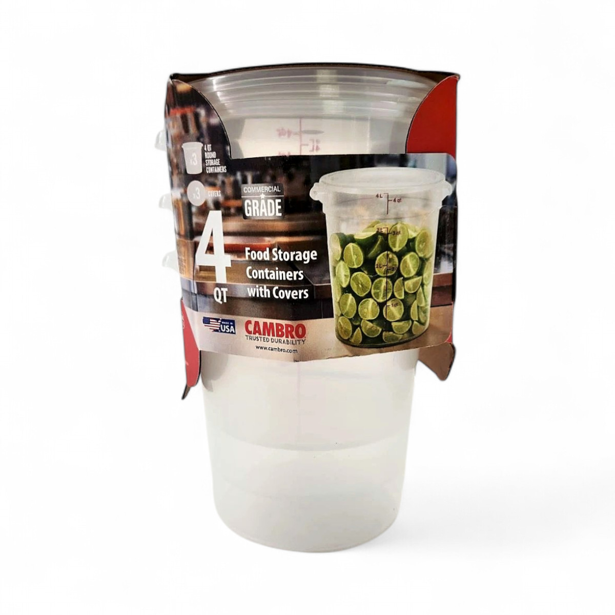 Cambro Round Translucent Food Storage Container with Lids 4 QT - 3 Pack