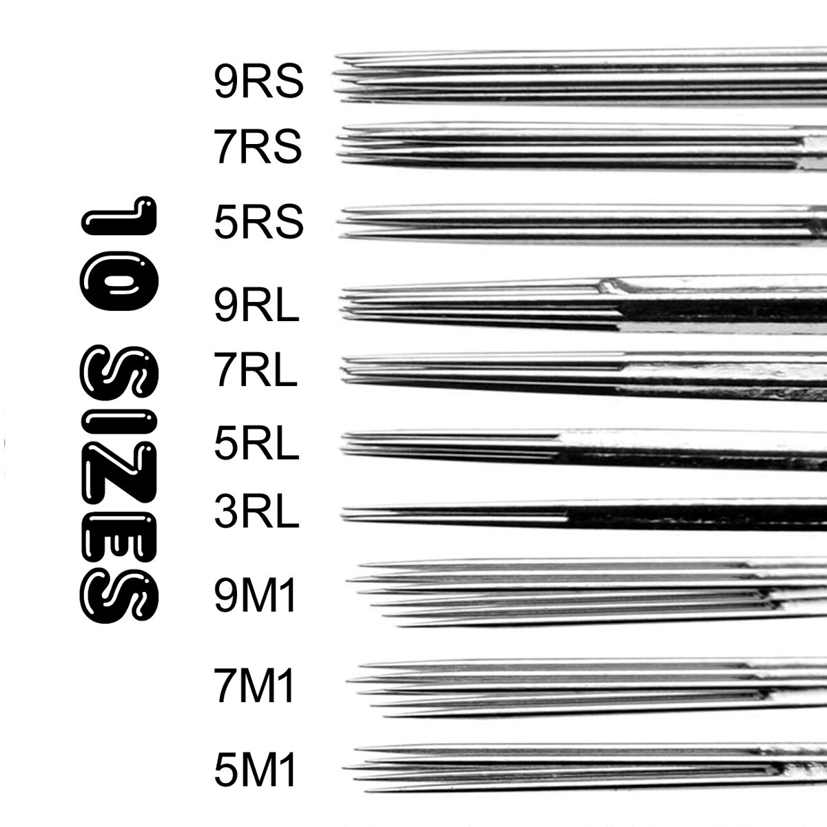 50 Disposable Tattoo Needles RL RS M1 + 50 Matching Nozzles Taper Tube Tips