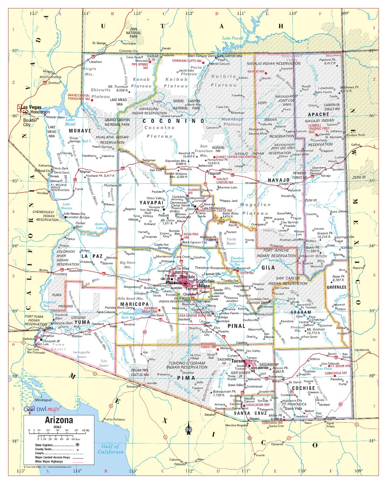 Arizona State Wall Map Large Print Poster - Paper 24"x30"