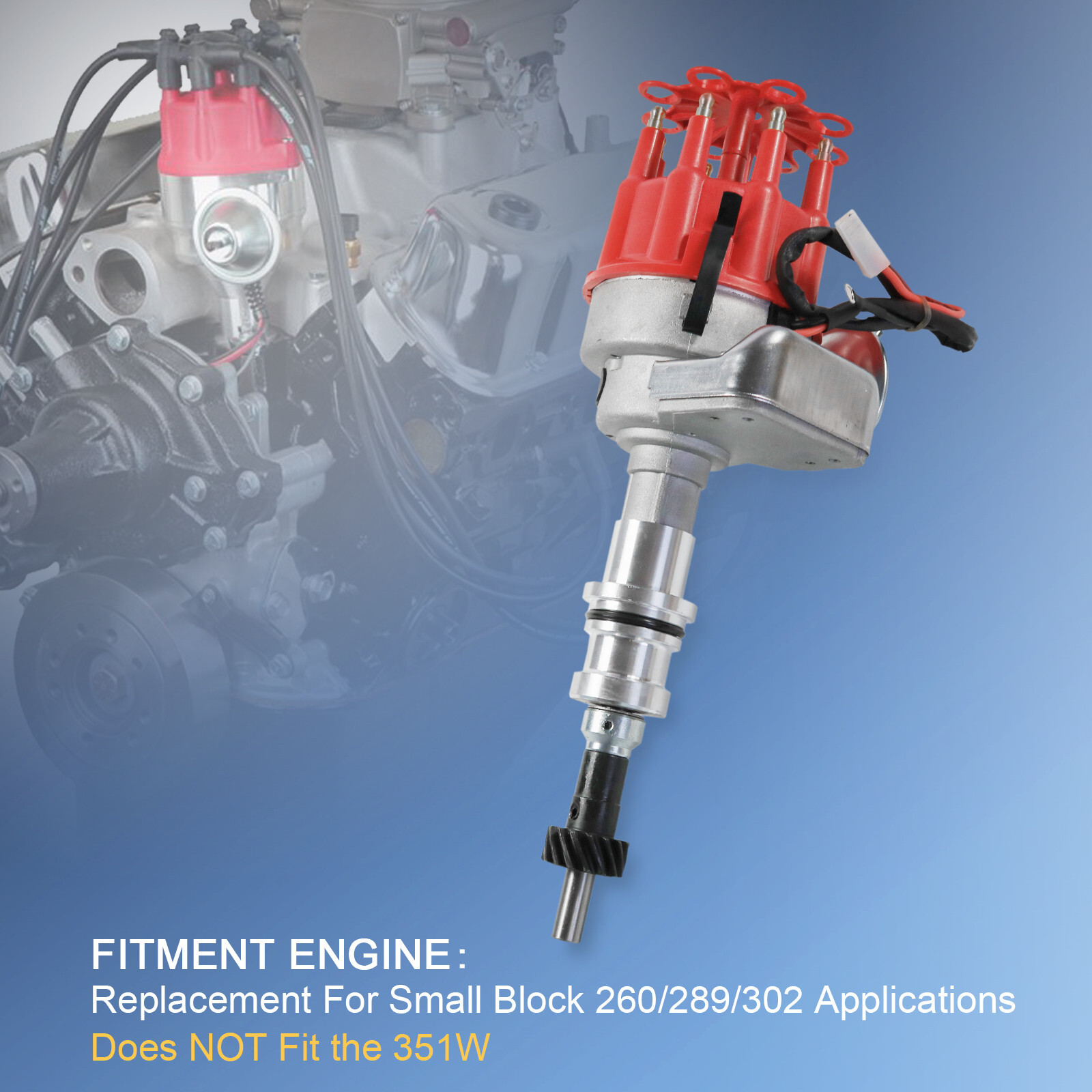 FOR SMALL BLOCK FORD 289-302 Small HEI Distributor + 45K Coil +SPARK PLUG WIRES