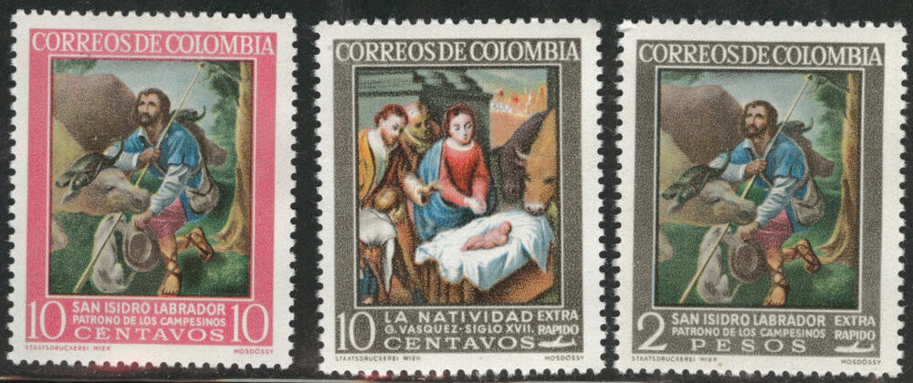 COLOMBIA  #747, C439-440 Mint NH Complete 1962 St Isidore $4.25 Retail Value.