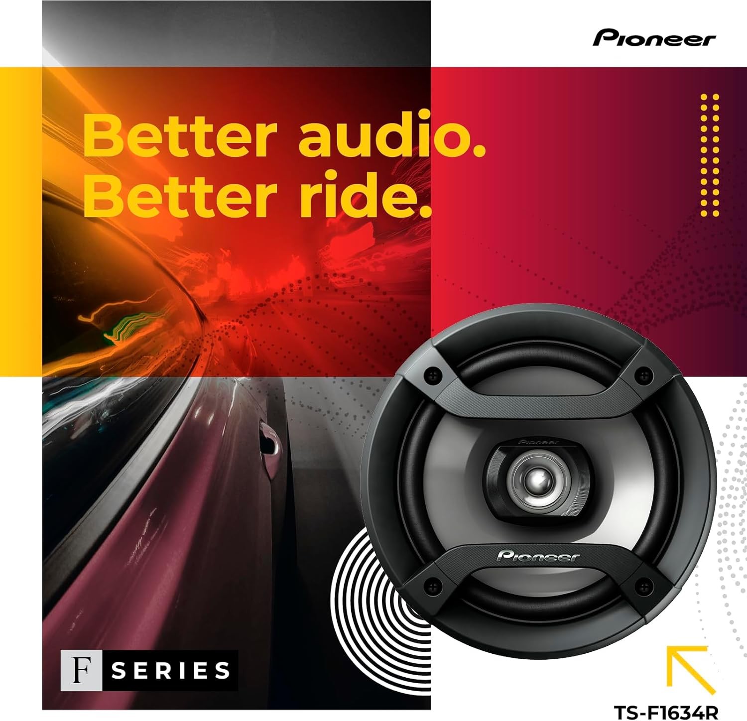 Pioneer F-Series TS-F1634R 6.5” 2-Way Speakers (Pair) – 200W Max, Balanced Sound