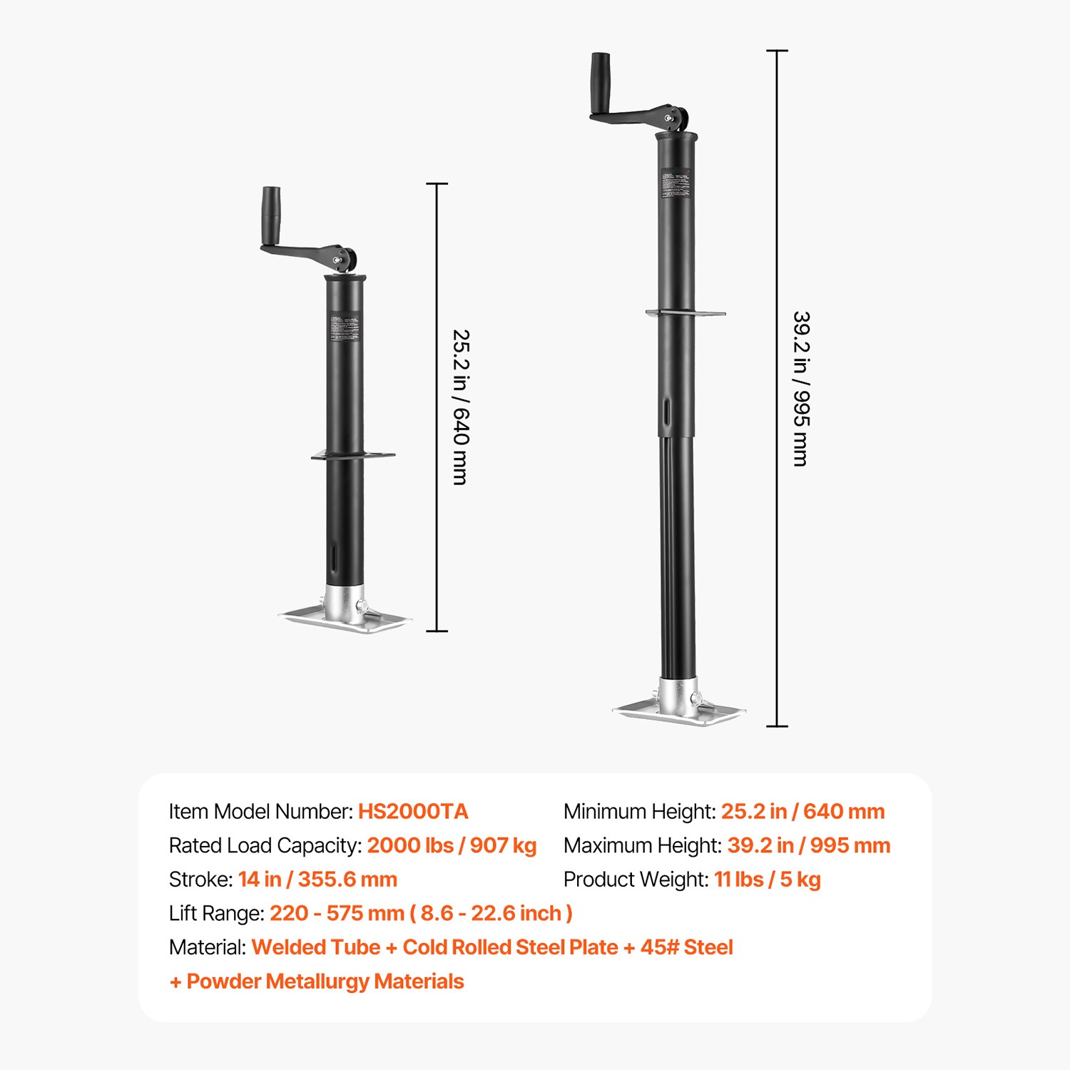 A Frame Trailer Jack Bolt on Trailer Tongue Jack 2000 lbs 15-inch Travel