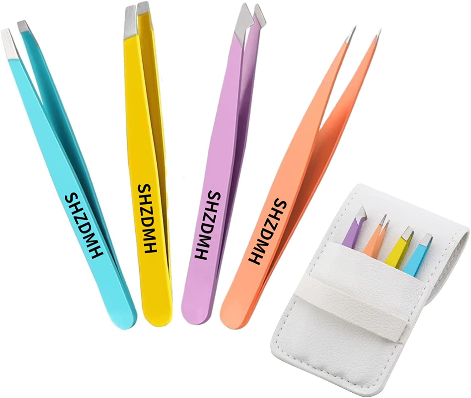 4Pcs Professional Stainless Steel Tweezers Set Ingrown Hair Remover Plucking Kit