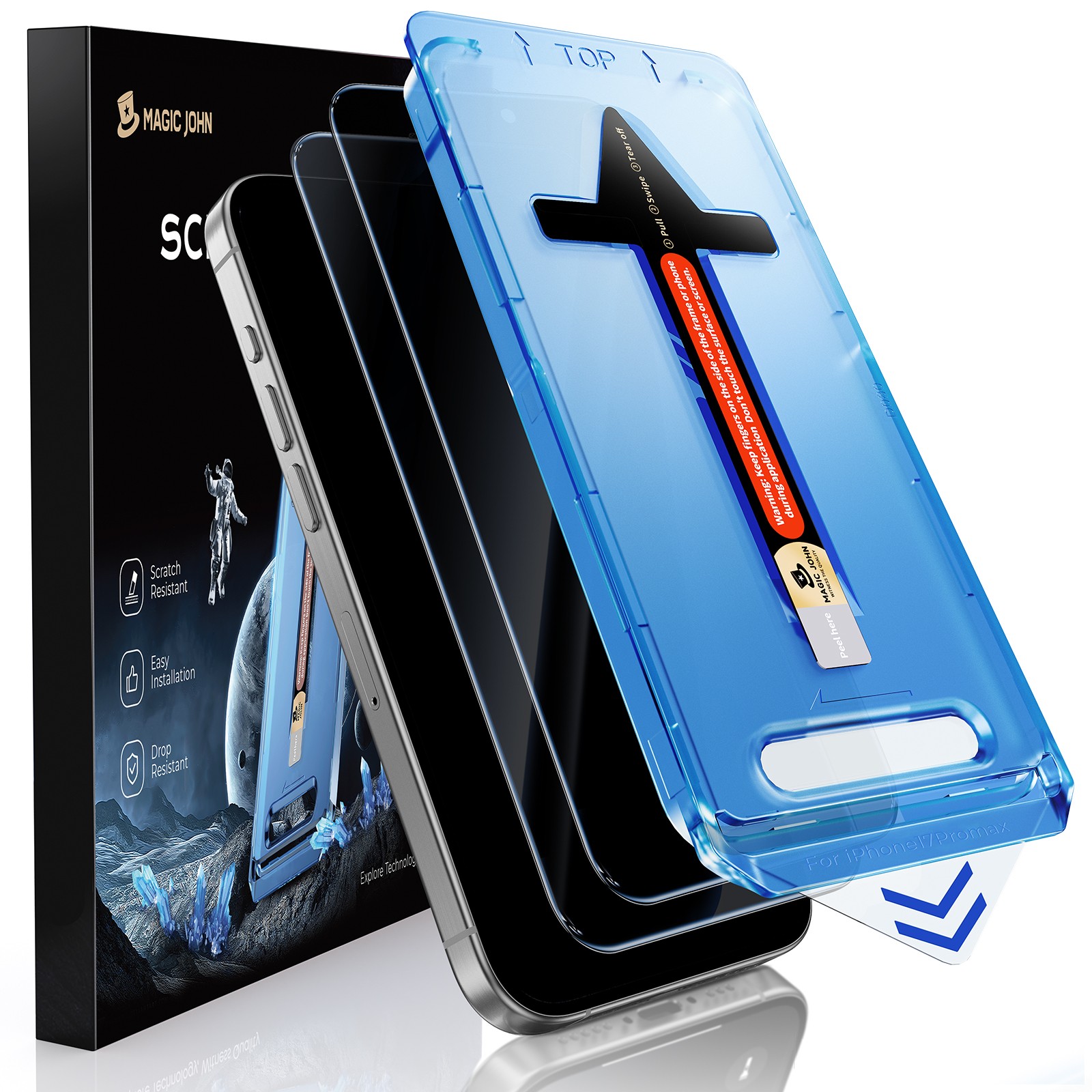 MAGIC JOHN 2 Pack for iPhone 17 17 Pro Max Plus tempered Glass Screen Protector