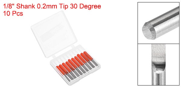1/8" Shank 0.2mm Tip 30 Degree Carbide Wood Engraving Bit CNC Router Tool 10pcs