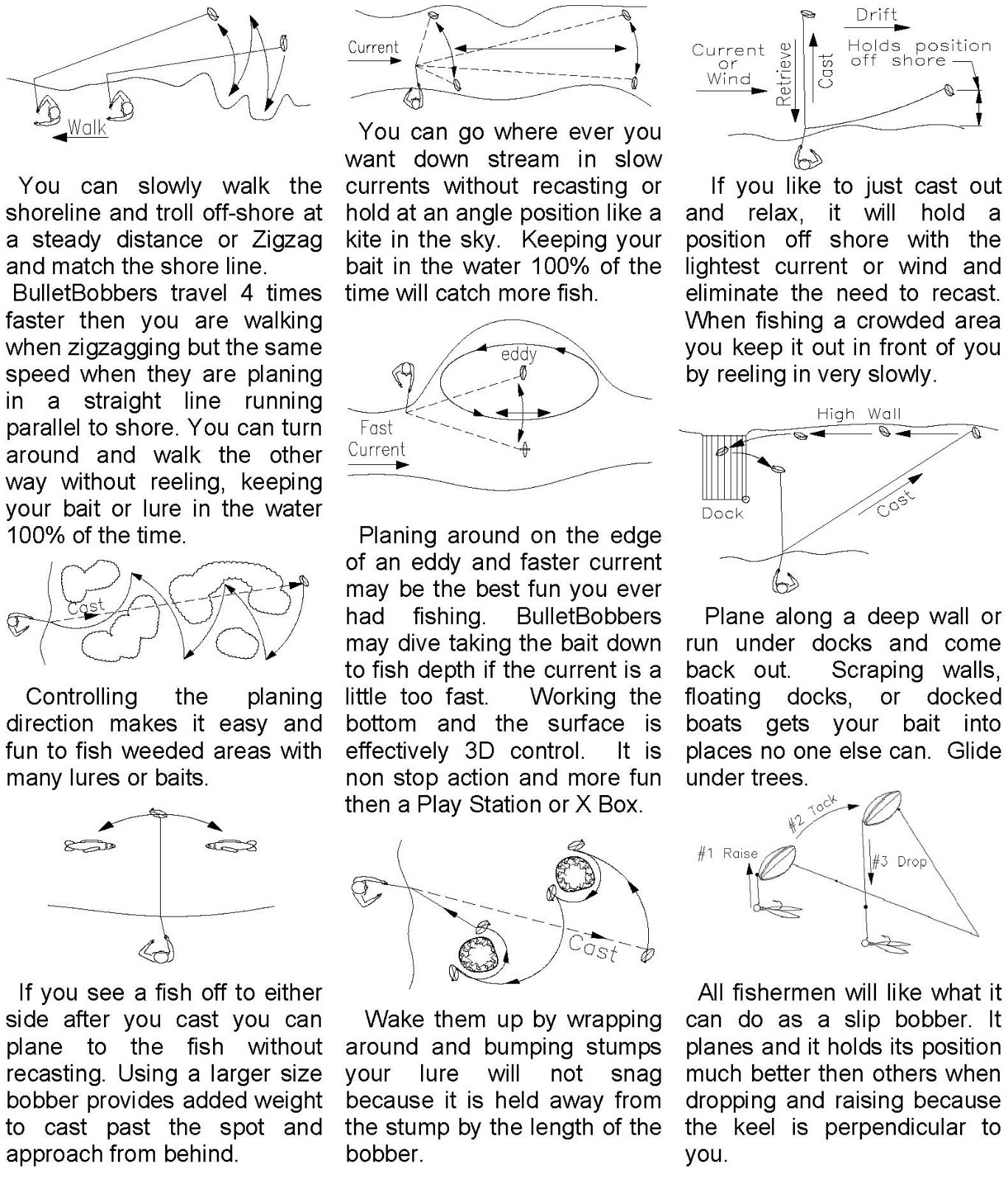 4x Bullet Bobbers Mini Planer Boards Floats - Jigging Bass Crappie Panfish Trout