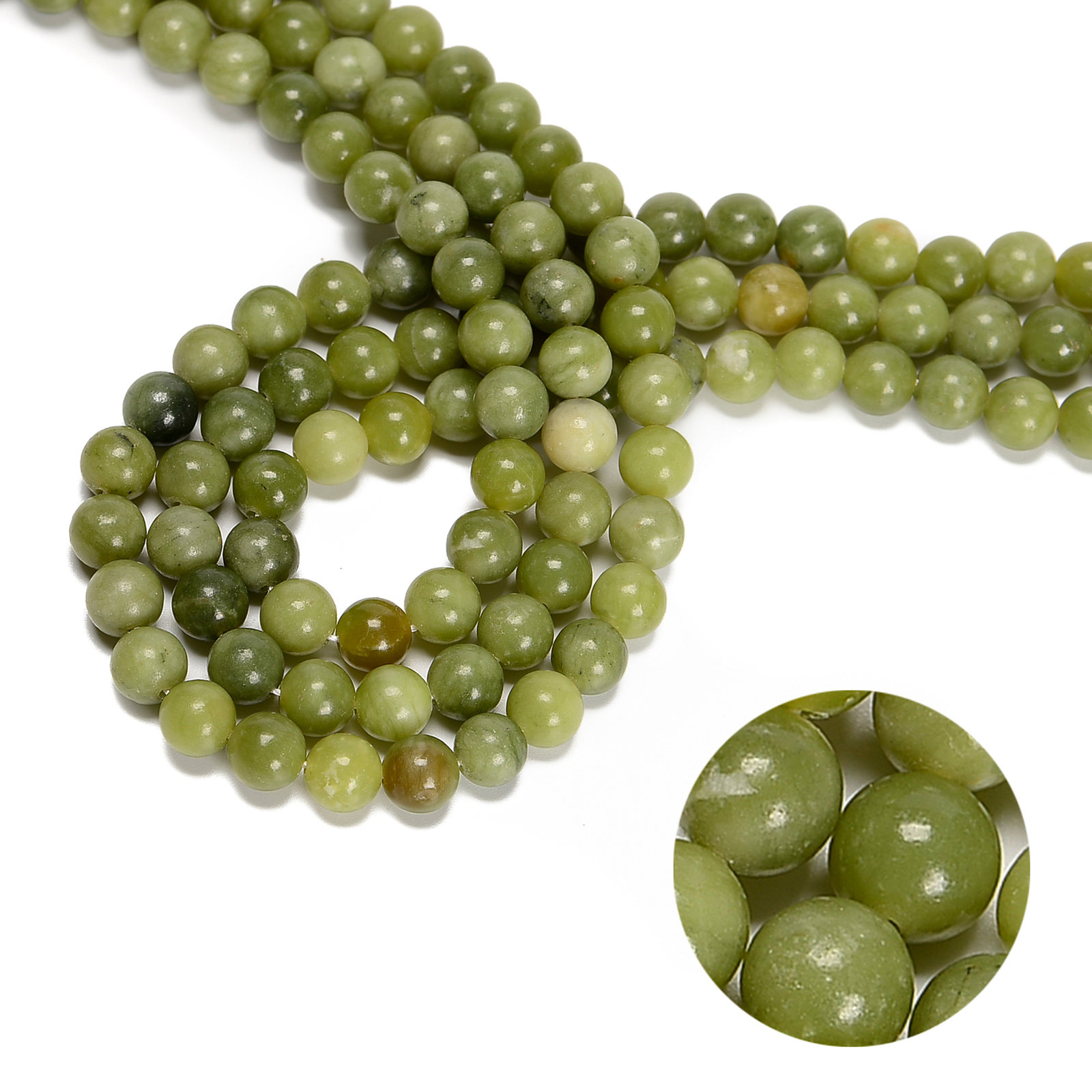 Natural Chinese Green Jade Smooth Round Beads Size 4mm - 12mm 15.5'' Strand
