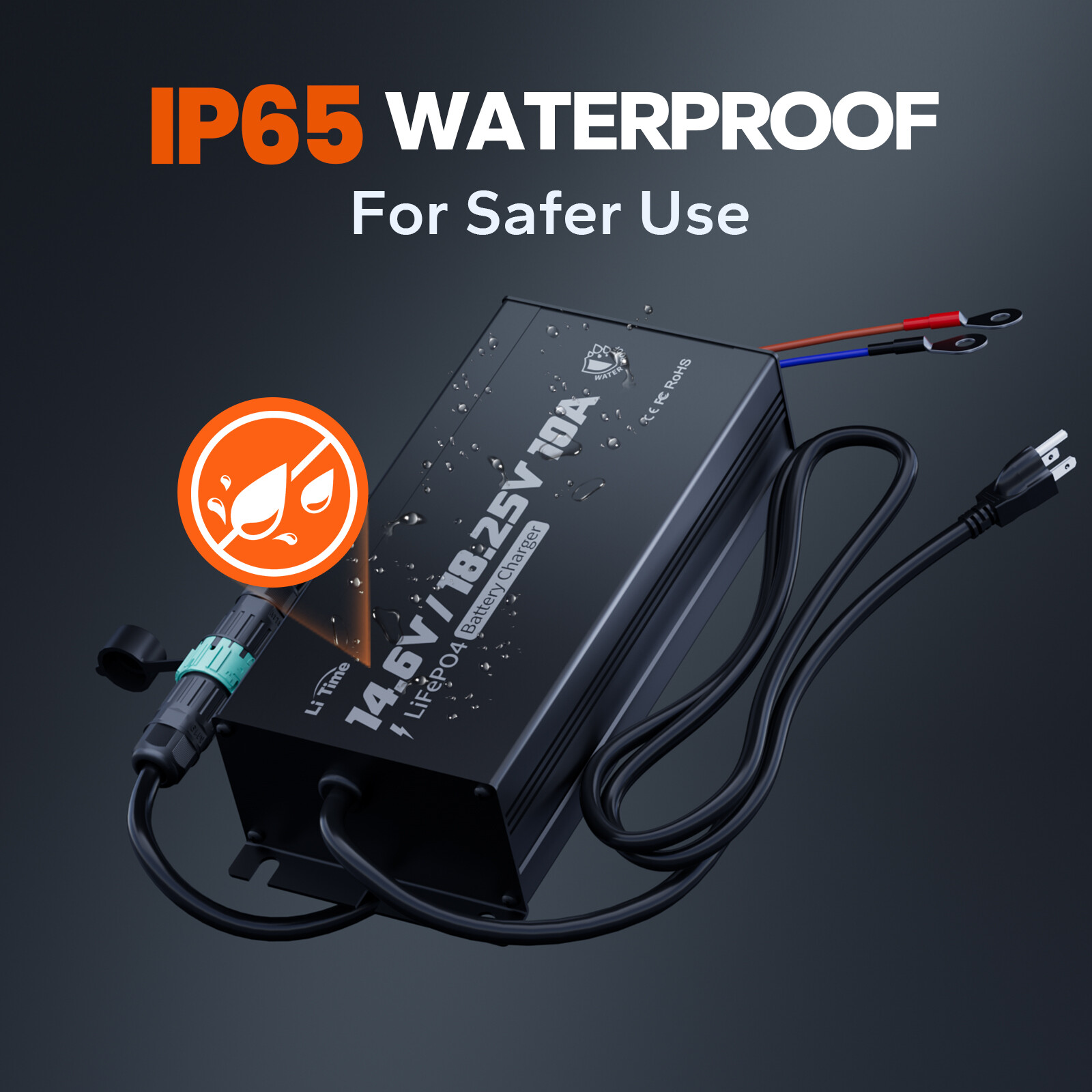 LiTime 12V(14.6V)&16V(18.25V) 10A Smart Charger for LiFePO4 Lithium Battery IP65