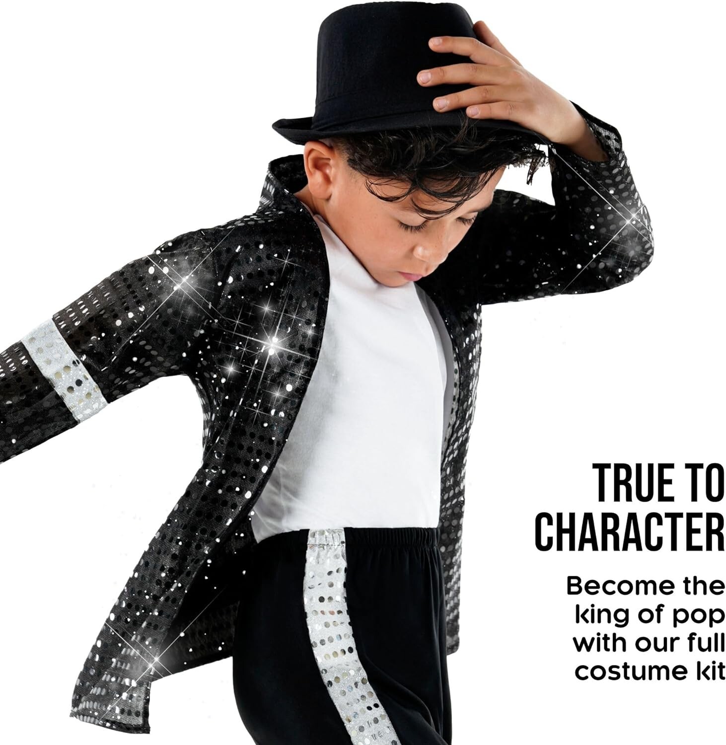 Boys King of the Pop Costume Kids 80s Moonwalking Popstar MJ Black Outfit