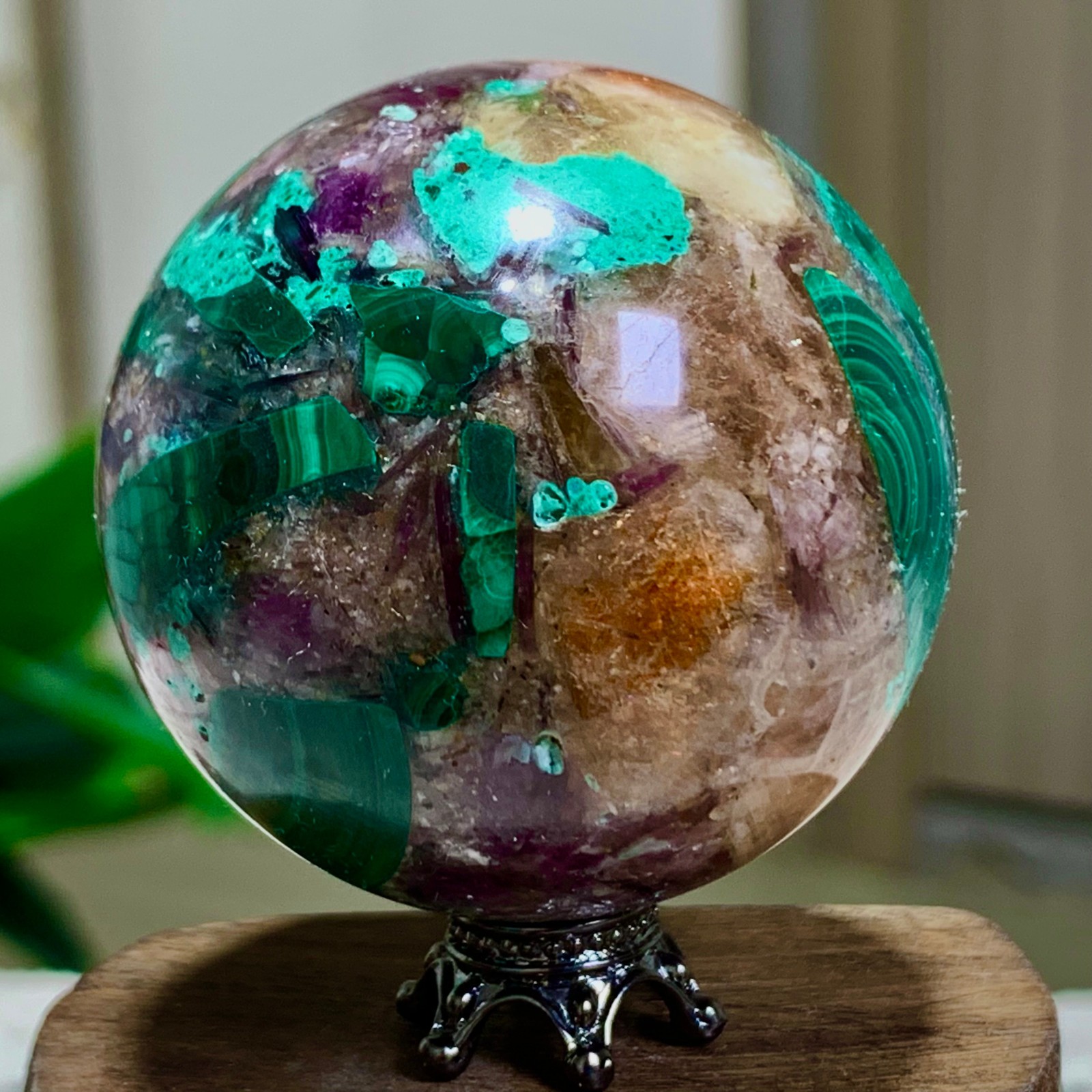 125G Newly discovered rare malachite purple mica symbiotic sphere restoration