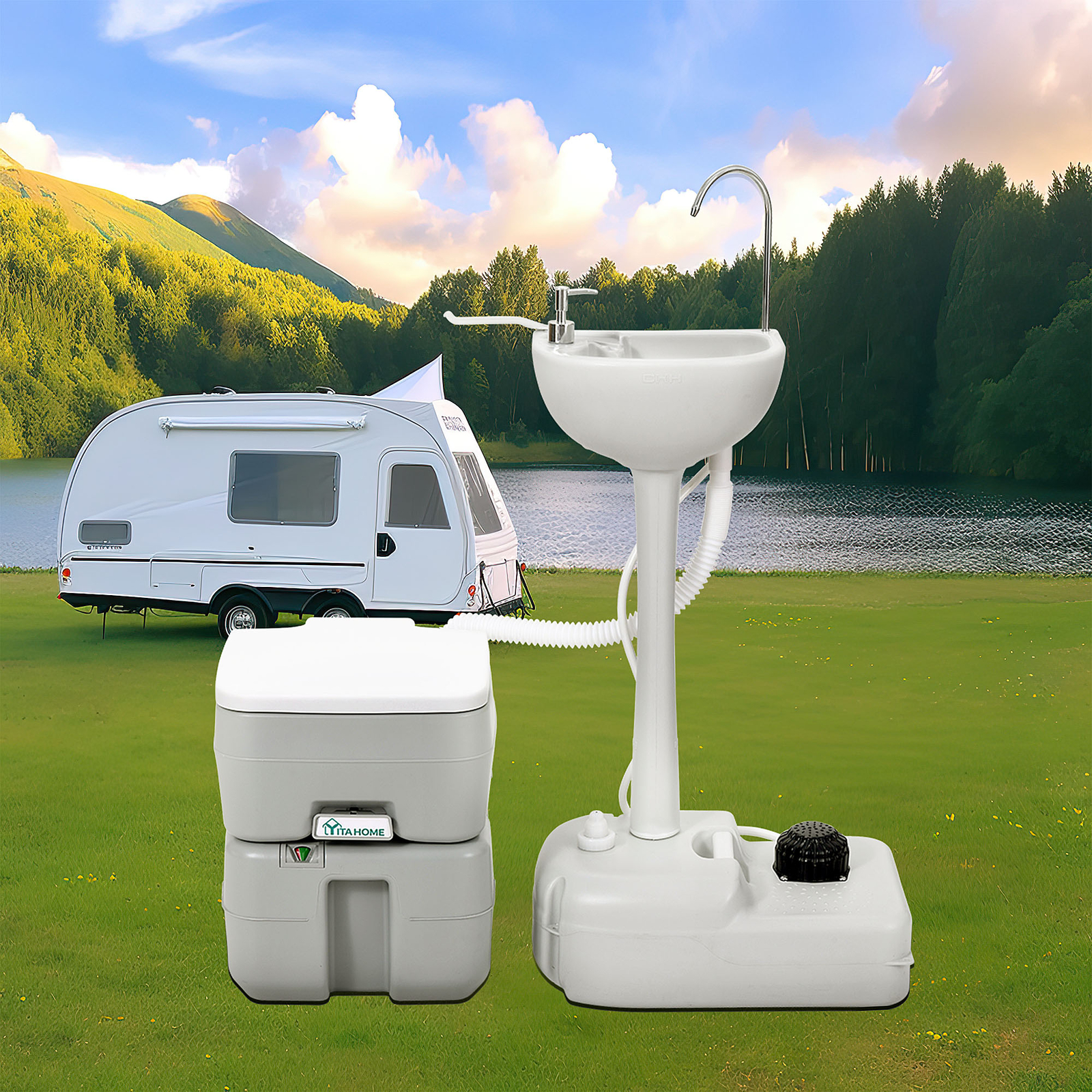 Rolling Portable Sink Camping Hand Washing Statiwith 4.5 GAL Wash Basin Stand