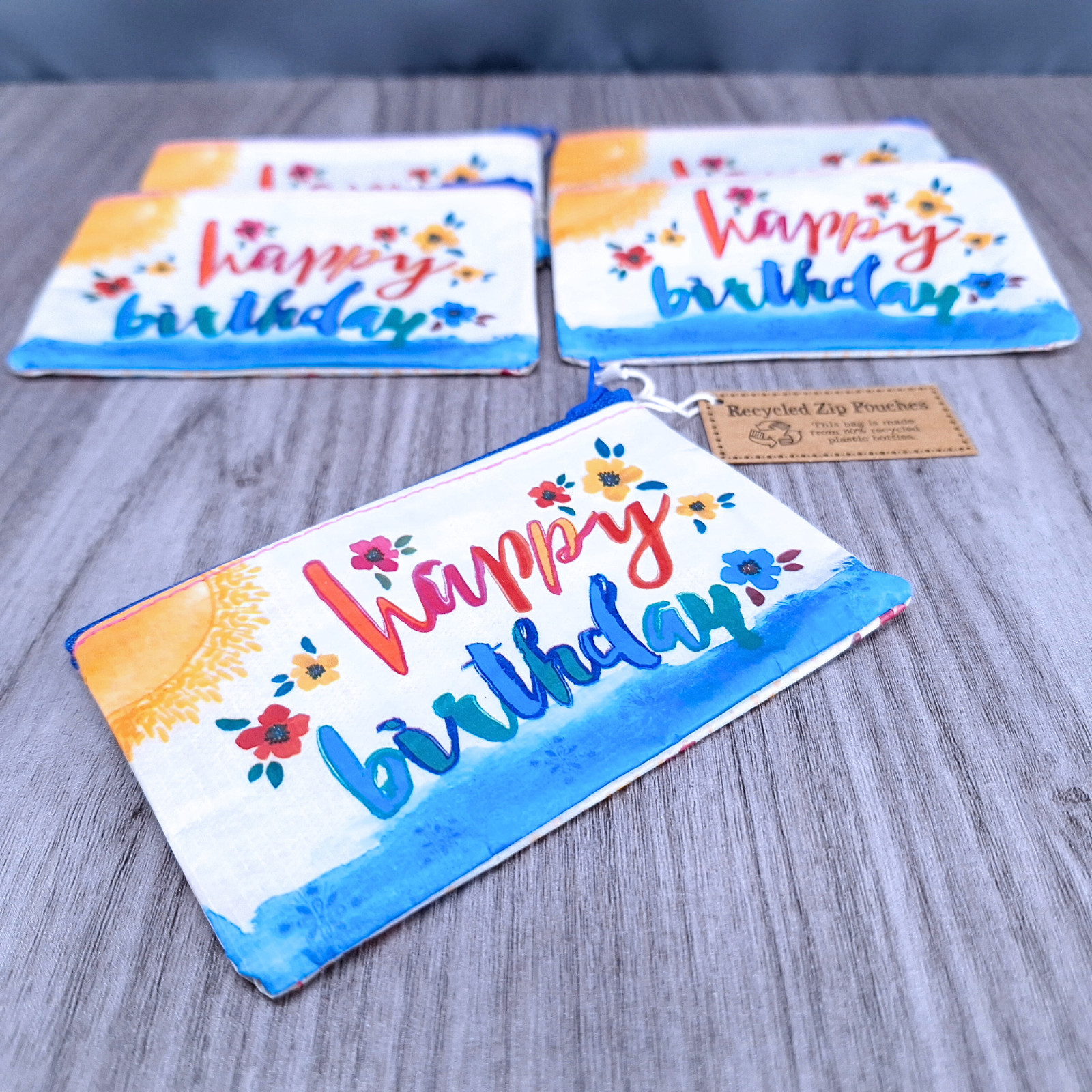 Natural Life Happy Birthday BOHO Recycled Coin Purse Gift Pouches 4x3 Lot of 5