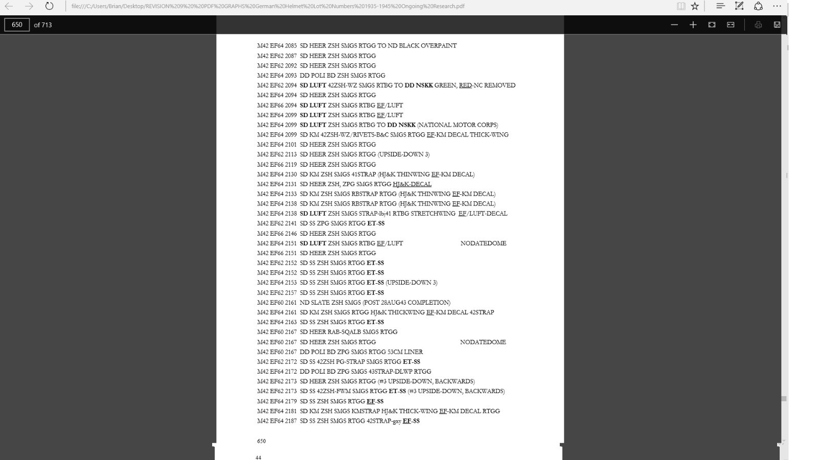 PDF FILE - 11 GERMAN HELMET LOT NUMBERS 1935-1945 REVISION - 11 COMPUTER FILE