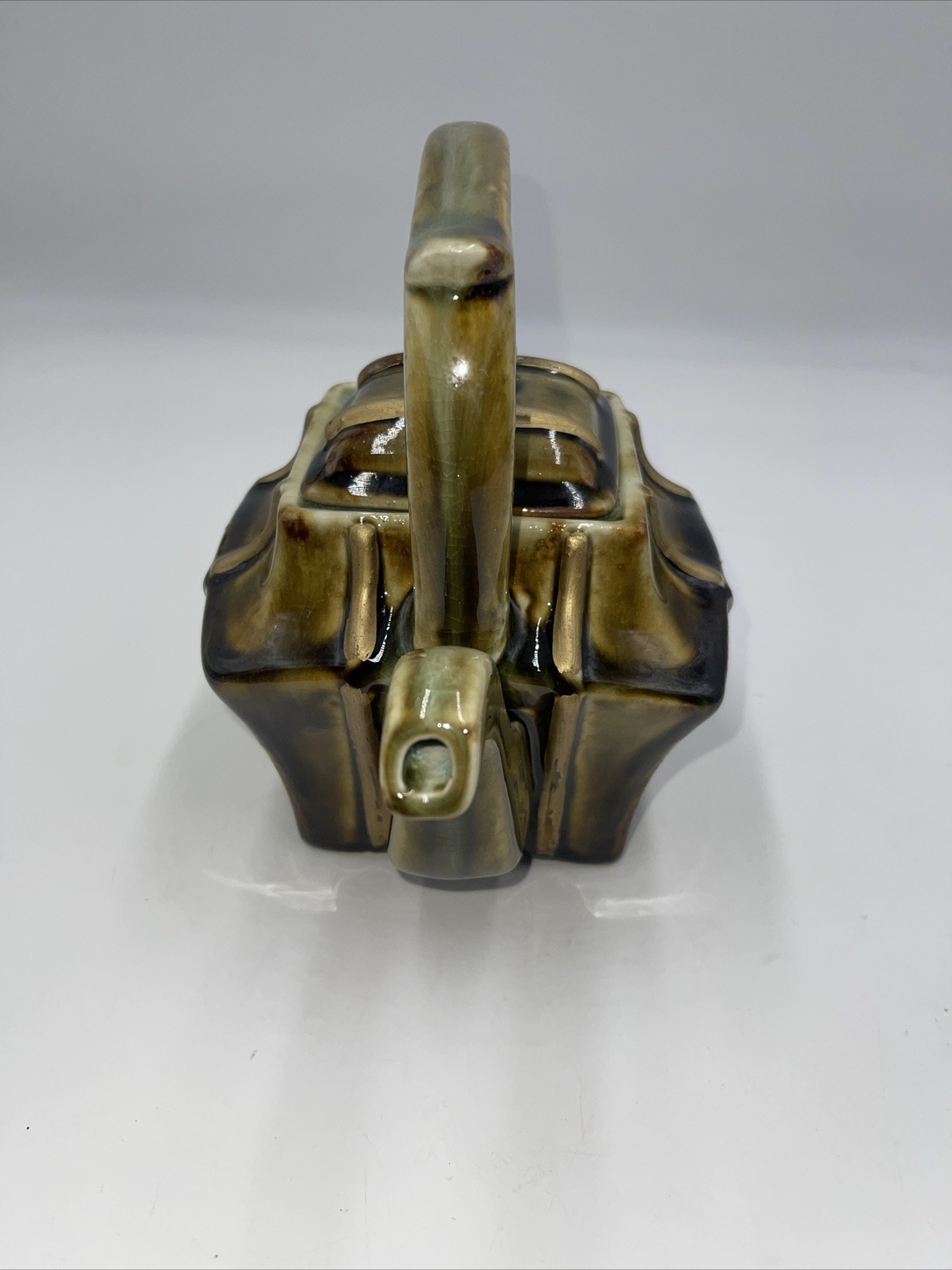 Vintage 8.5" Green Brown Ceramic Tea Pot Kettle Holds 4 Cups Beautiful Pattern