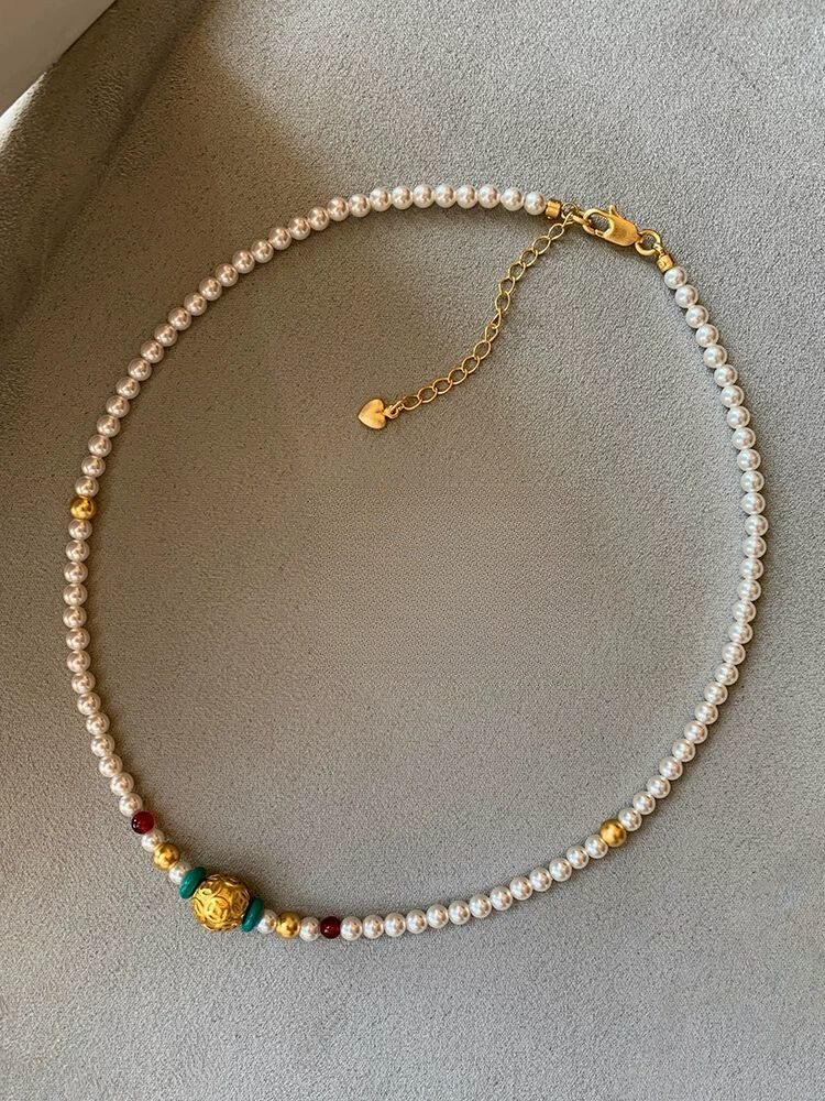 Vintage Lucky Pearl Necklace Accessories Women's Necklace