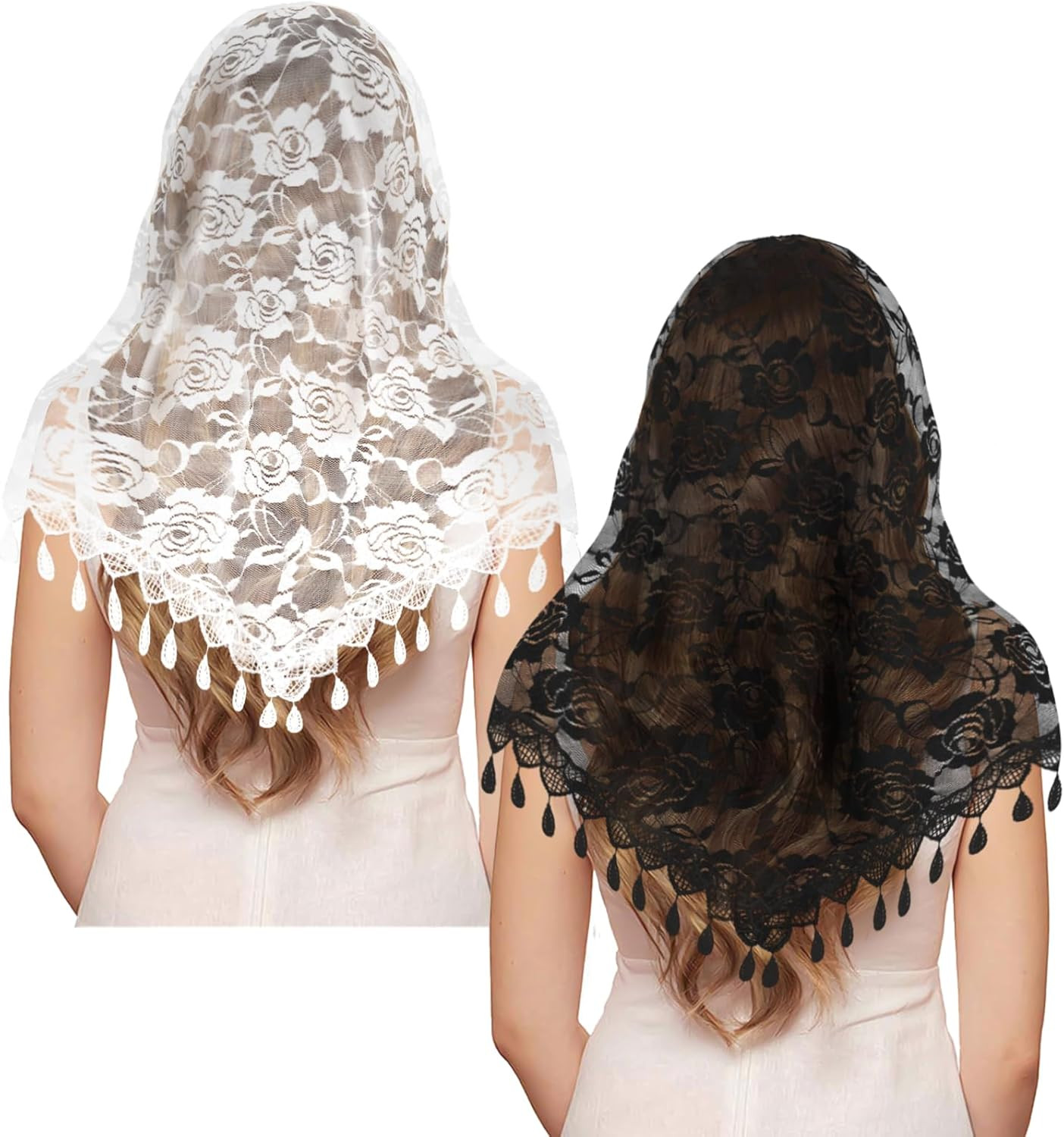 2 Pcs Mass Veil Triangle Mantilla Cathedral Head Covering, Veils for Church Cath