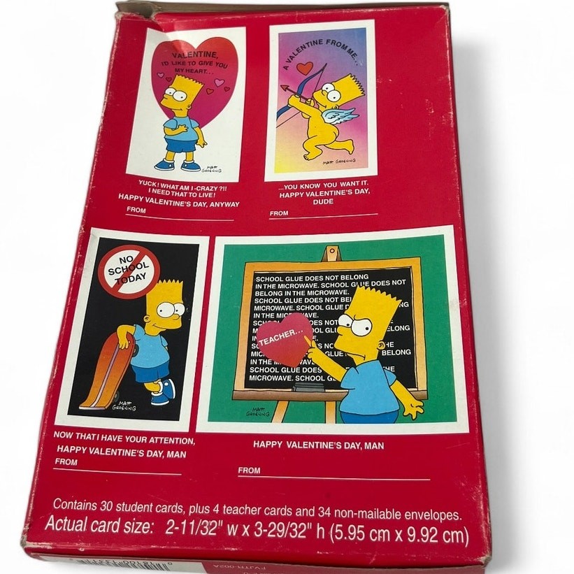 Valentines Day Cards New Vintage 1990's The Simpsons Bart 34 Cards + Envelopes