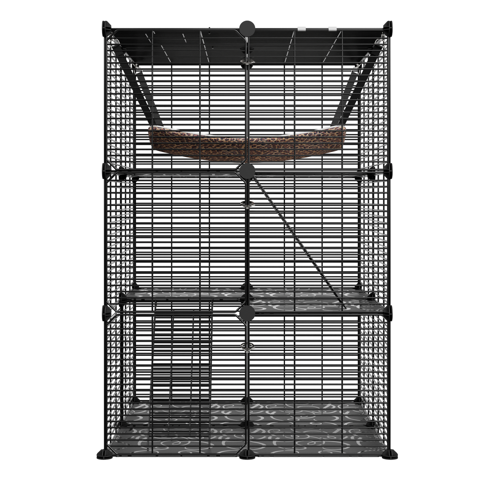 3-Tier Cat Cage Indoor Cat Enclosures DIY Detachable Metal Cat Kennel w/Hammock
