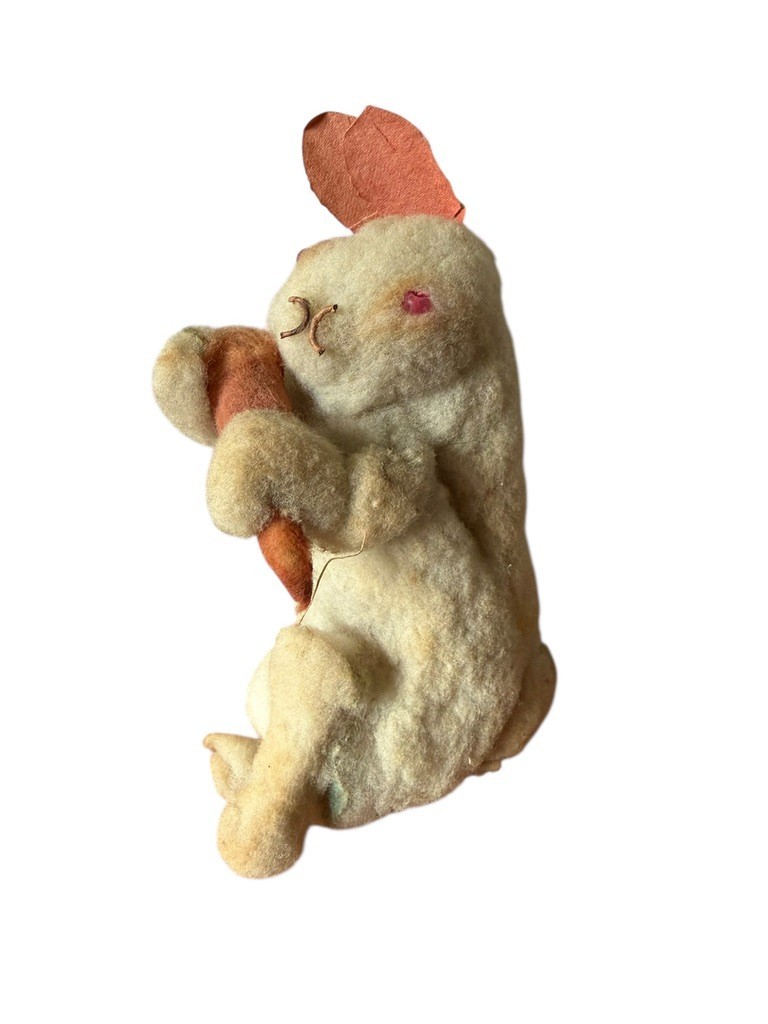 Antique Spun Cotton Batting Easter Bunny with 🥕 Carrot Rabbit